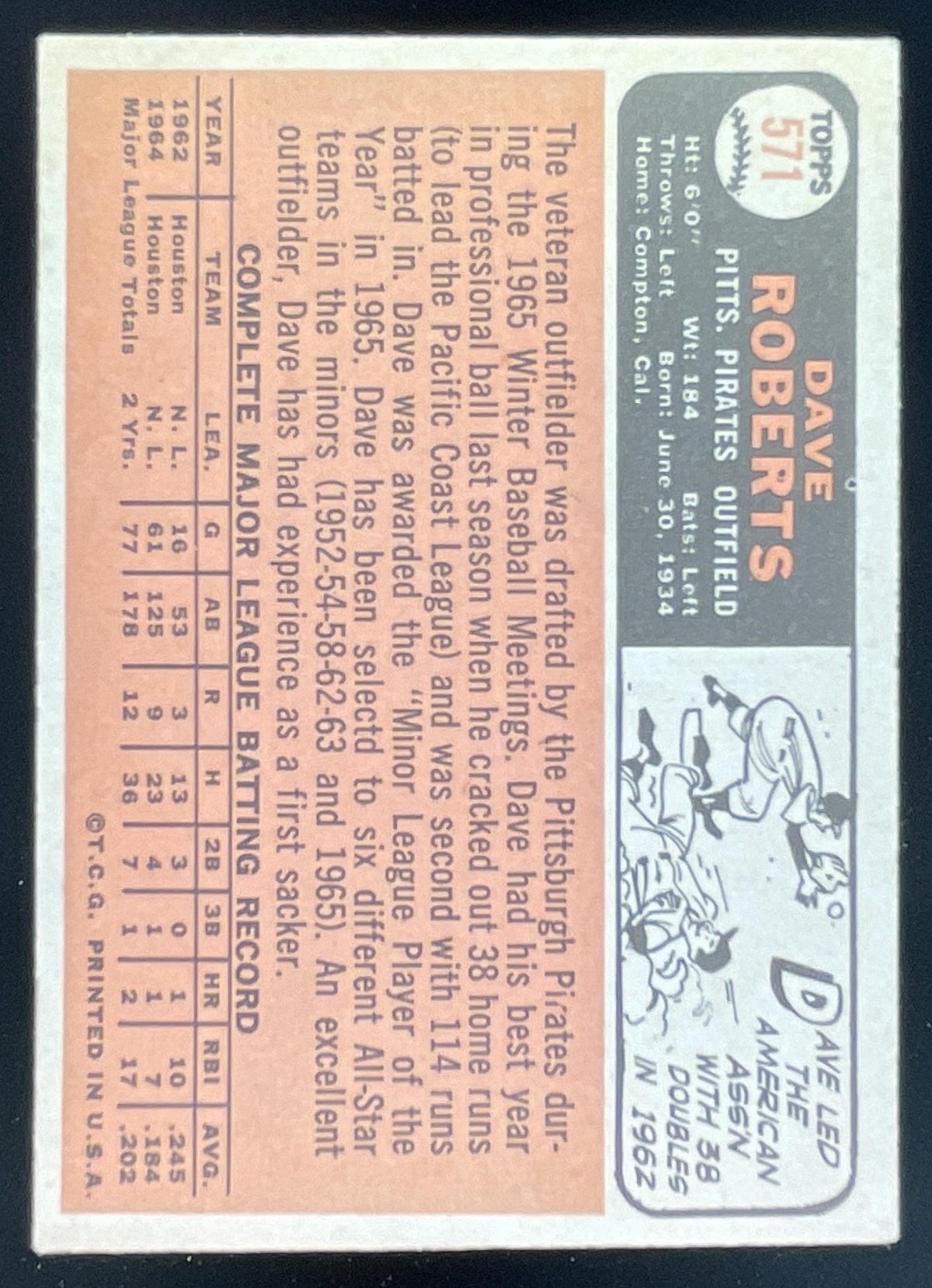 1966 Topps #571 Dave Roberts product image 2, provided for visual reference and product detail review