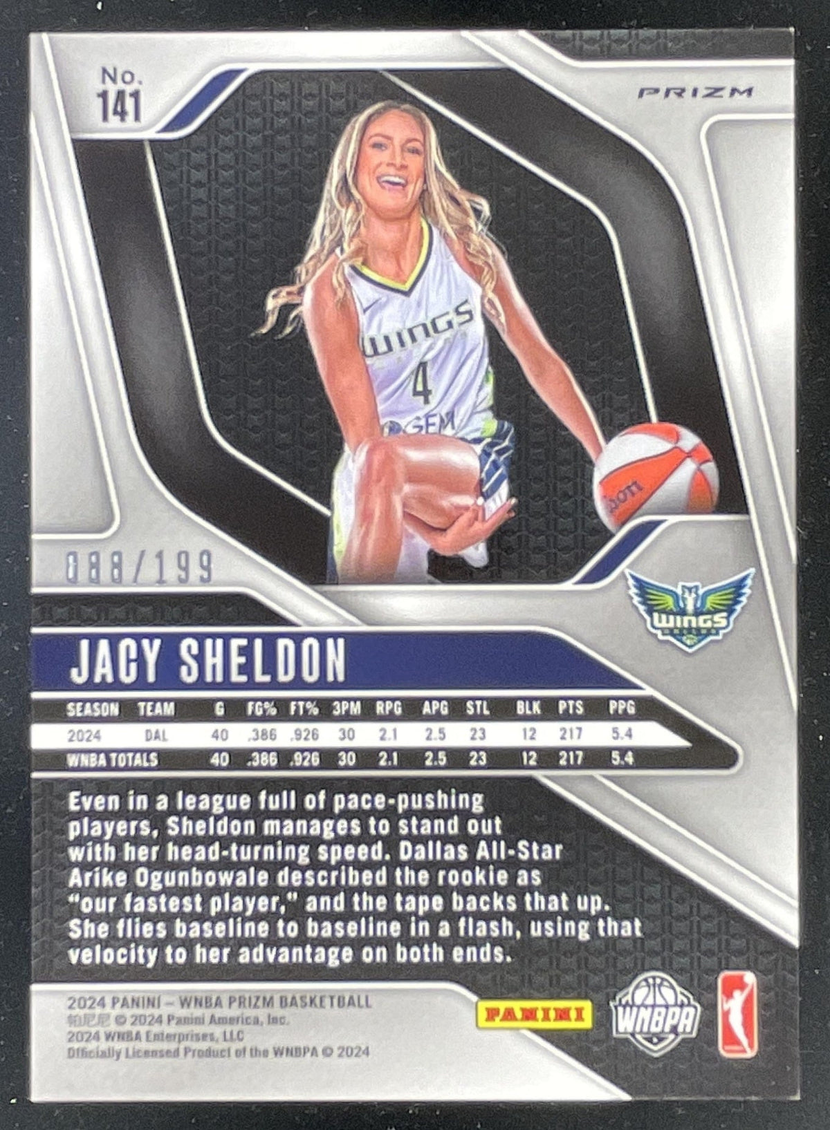 2024 Panini WNBA Prizm Blue Prizm #141 Jacy Sheldon RC /199 product image 2, provided for visual reference and product