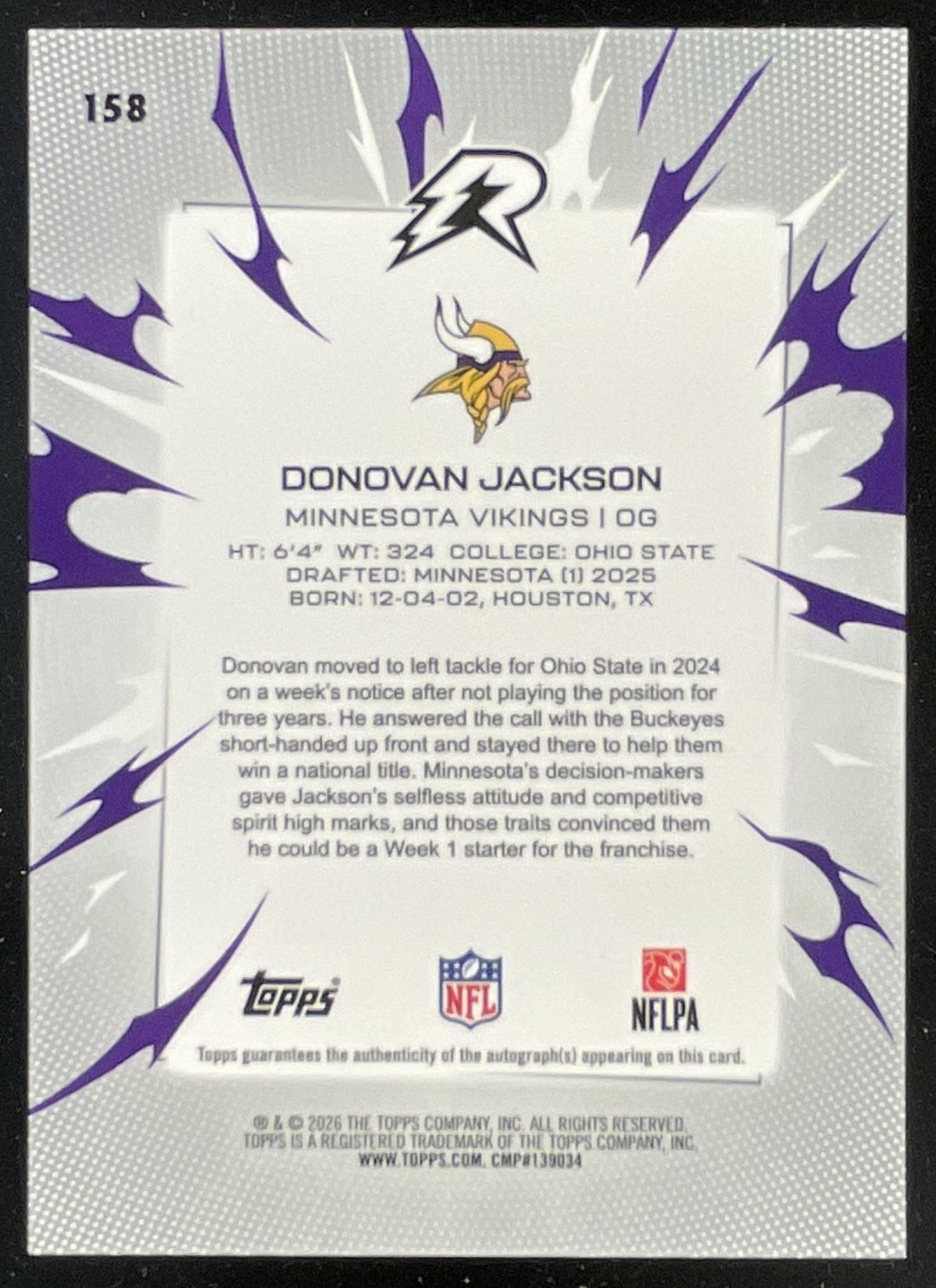 2025 Topps Resurgence Signatures Aqua Surge #158 Donovan Jackson RC Auto /250 product image 2, provided for visual reference
