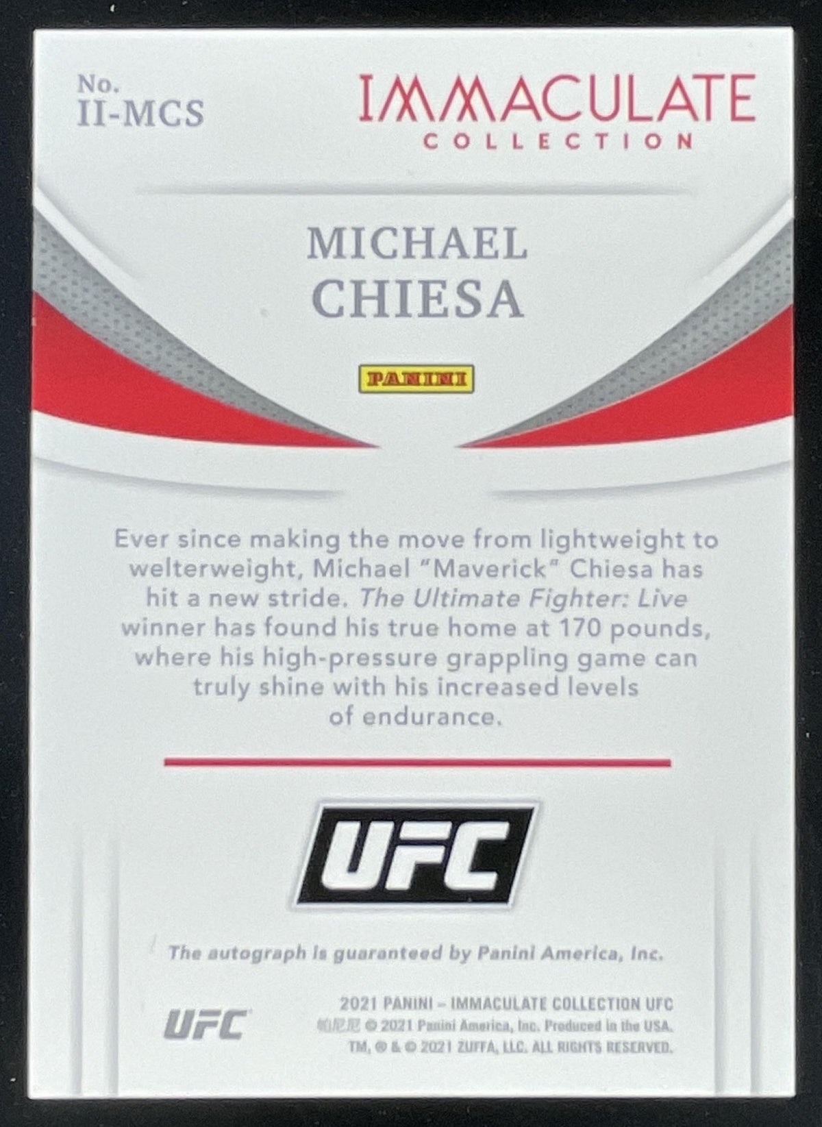 2021 Immaculate Collection UFC Immaculate Ink #II-MCS Michael Chiesa Auto /99 product image 2, provided for visual reference