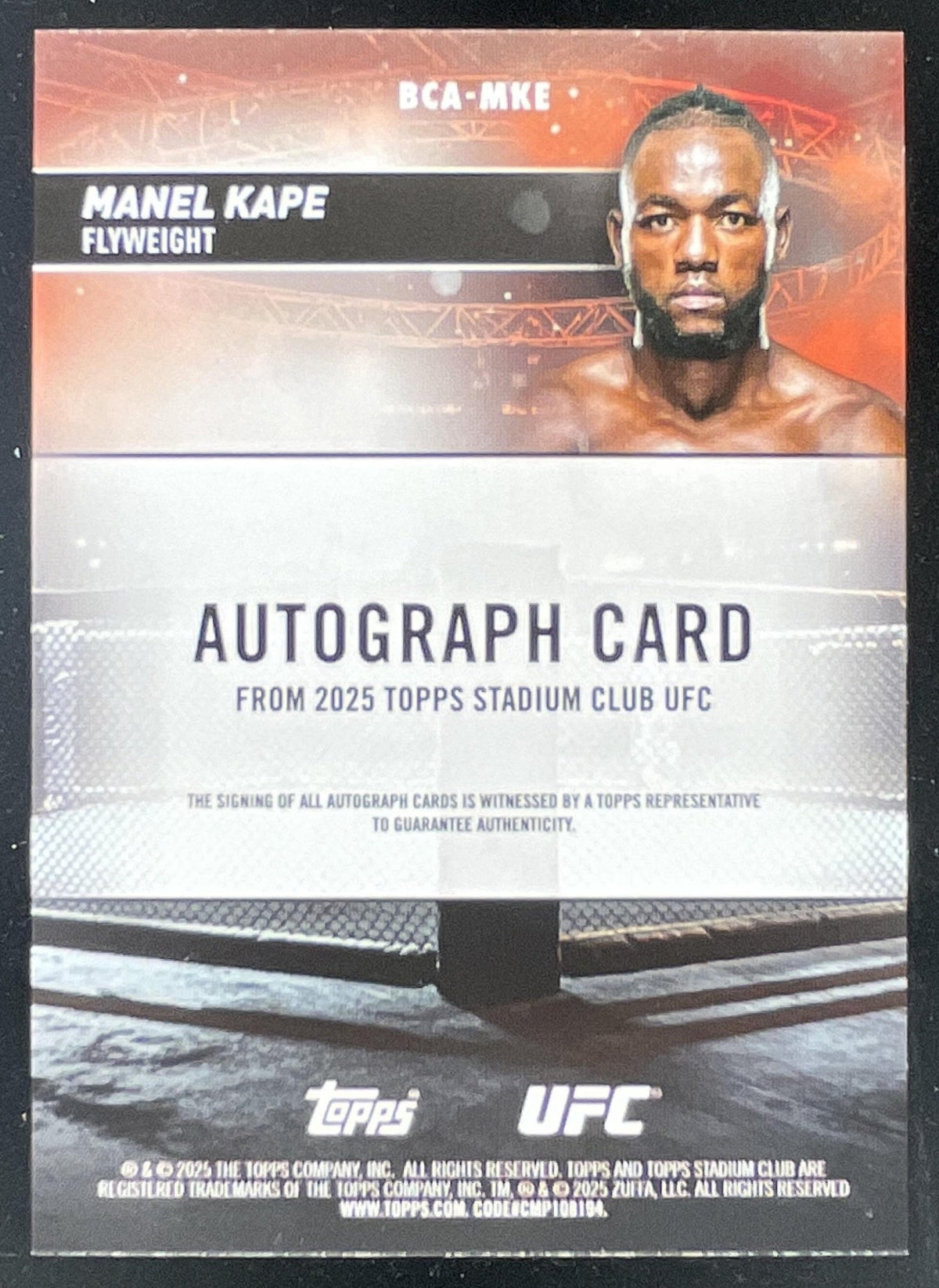 2025 Topps UFC Stadium Club Autograph #BCA-MKE Manel Kape Auto product image 2, provided for visual reference and product