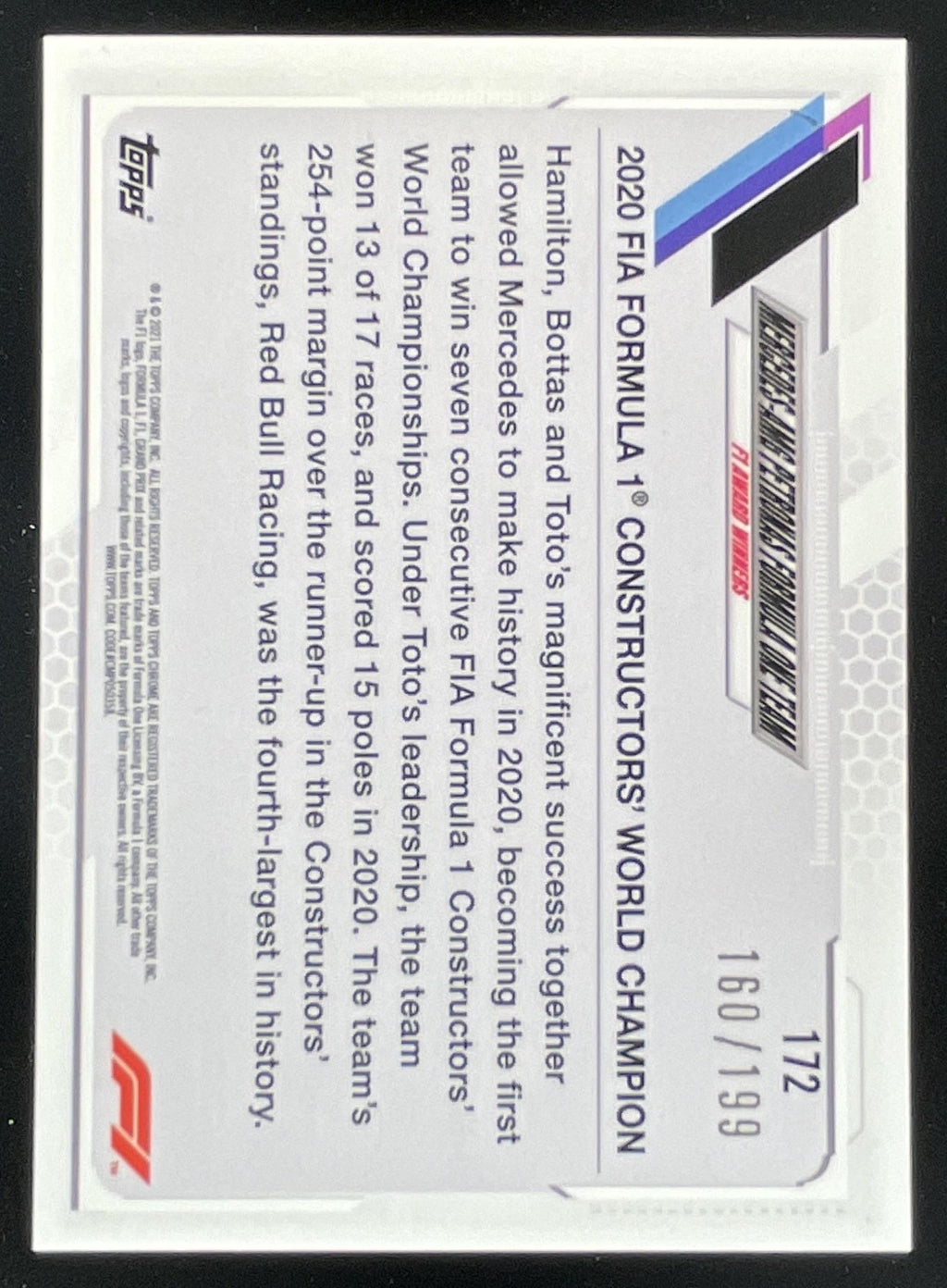 2021 Topps Formula 1 Sapphire Yellow #172 Mercedes-AMG /199 product image 2, provided for visual reference and product