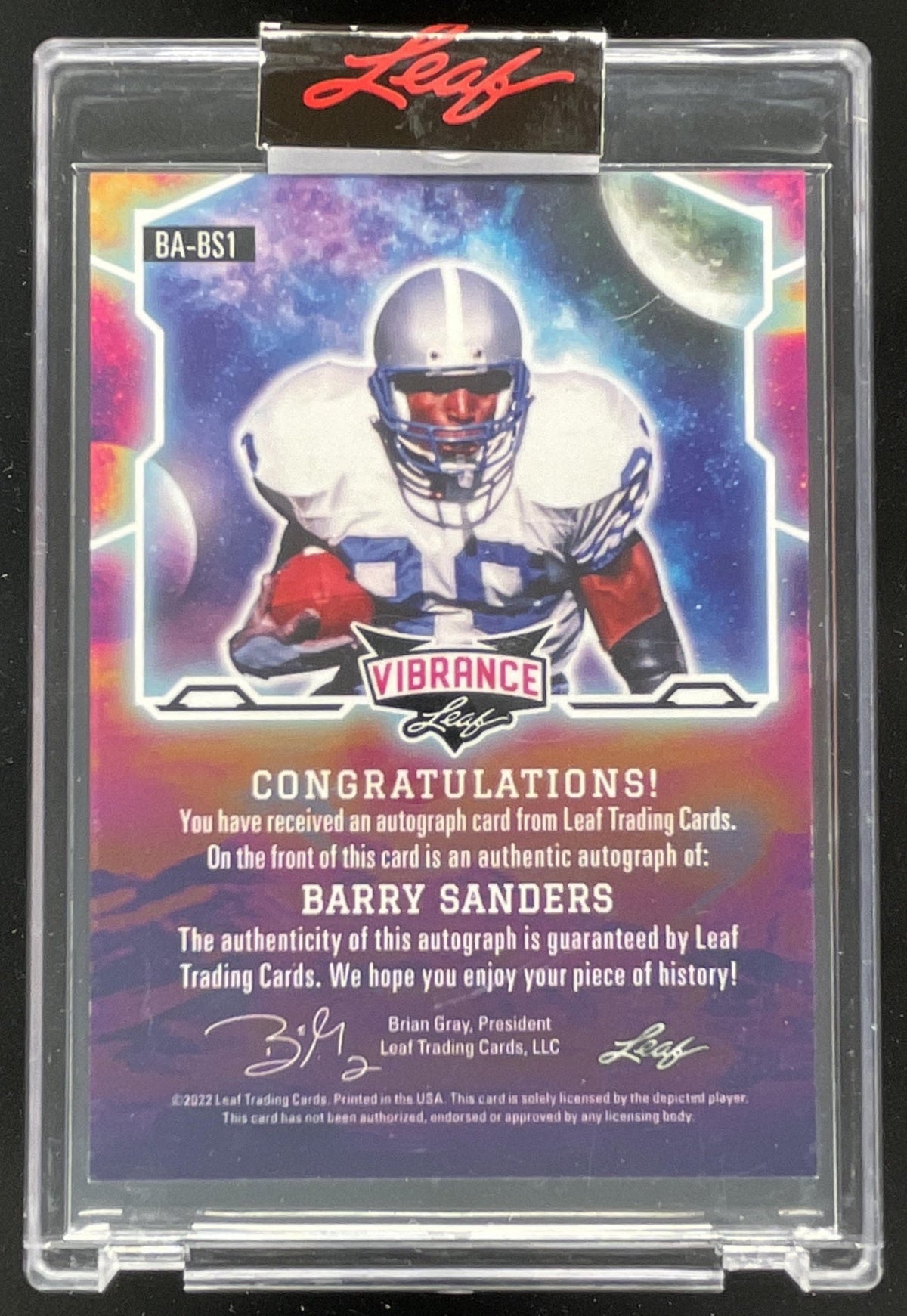 2022 Leaf Vibrance Navy Blue Crystal #BA-BS1 Barry Sanders Auto product image 2, provided for visual reference and product