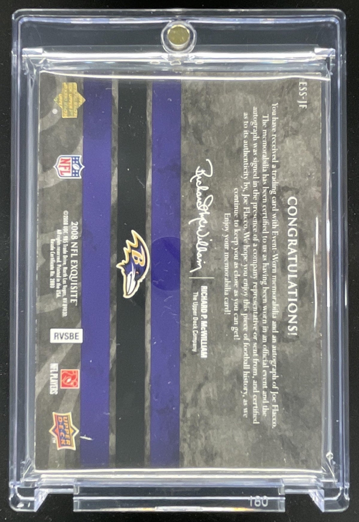 2008 Upper Deck Exquisite Collection Jersey #ESS-JF Joe Flacco RC Auto /25 product image 2, provided for visual reference