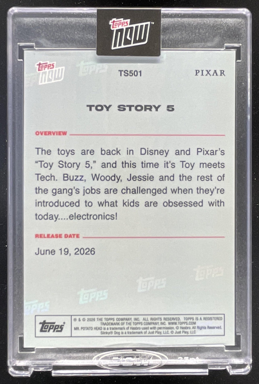 2026 Topps Now Pixar Encased Card #TS501 Toy Story 5 product image 2, provided for visual reference and product detail review