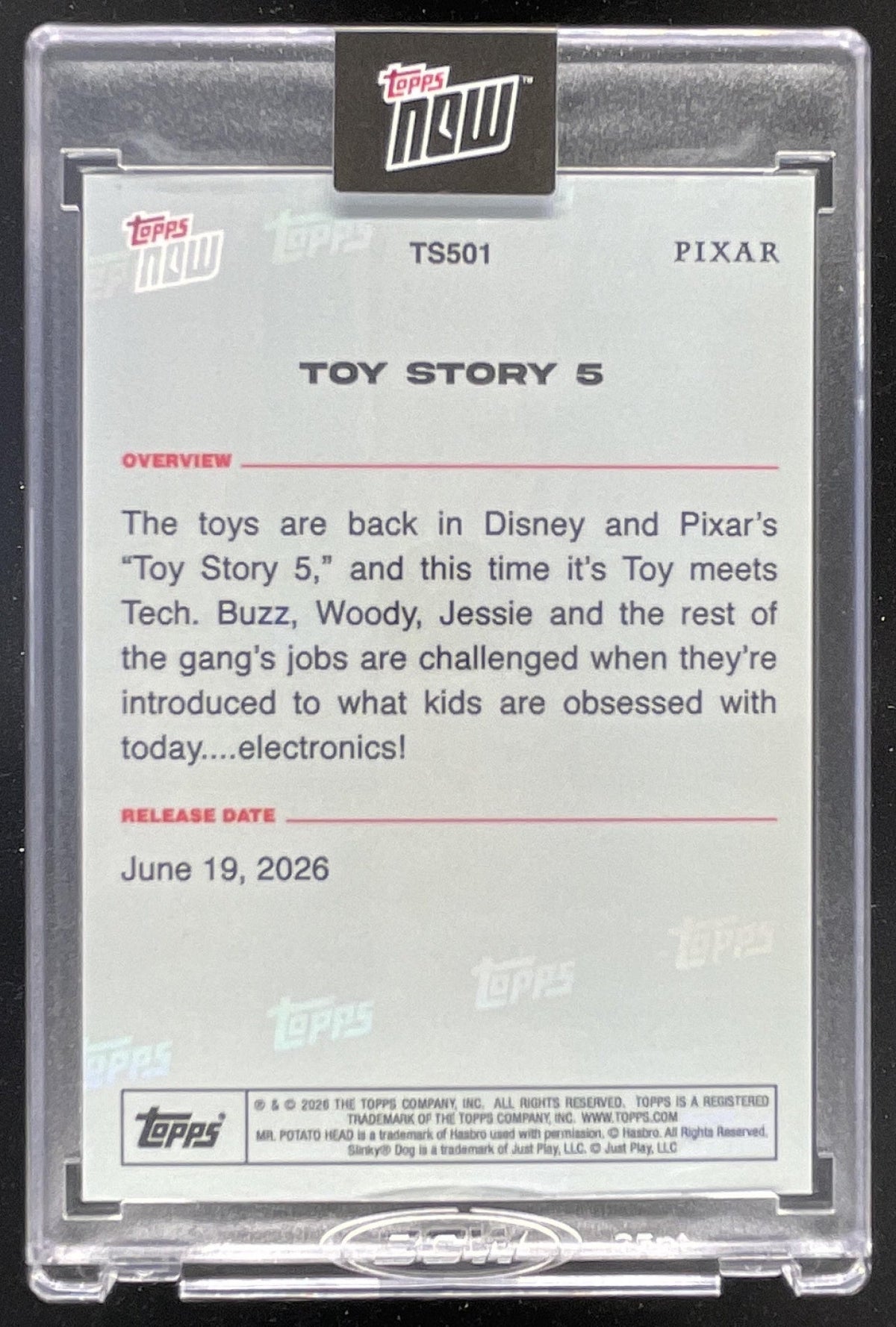 2026 Topps Now Pixar Encased Card #TS501 Toy Story 5 product image 2, provided for visual reference and product detail review