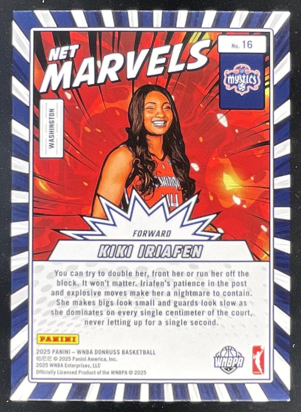 2025 Panini Donruss WNBA Net Marvels Purple Laser #16 Kiki Iriafen RC /49 product image 2, provided for visual reference and