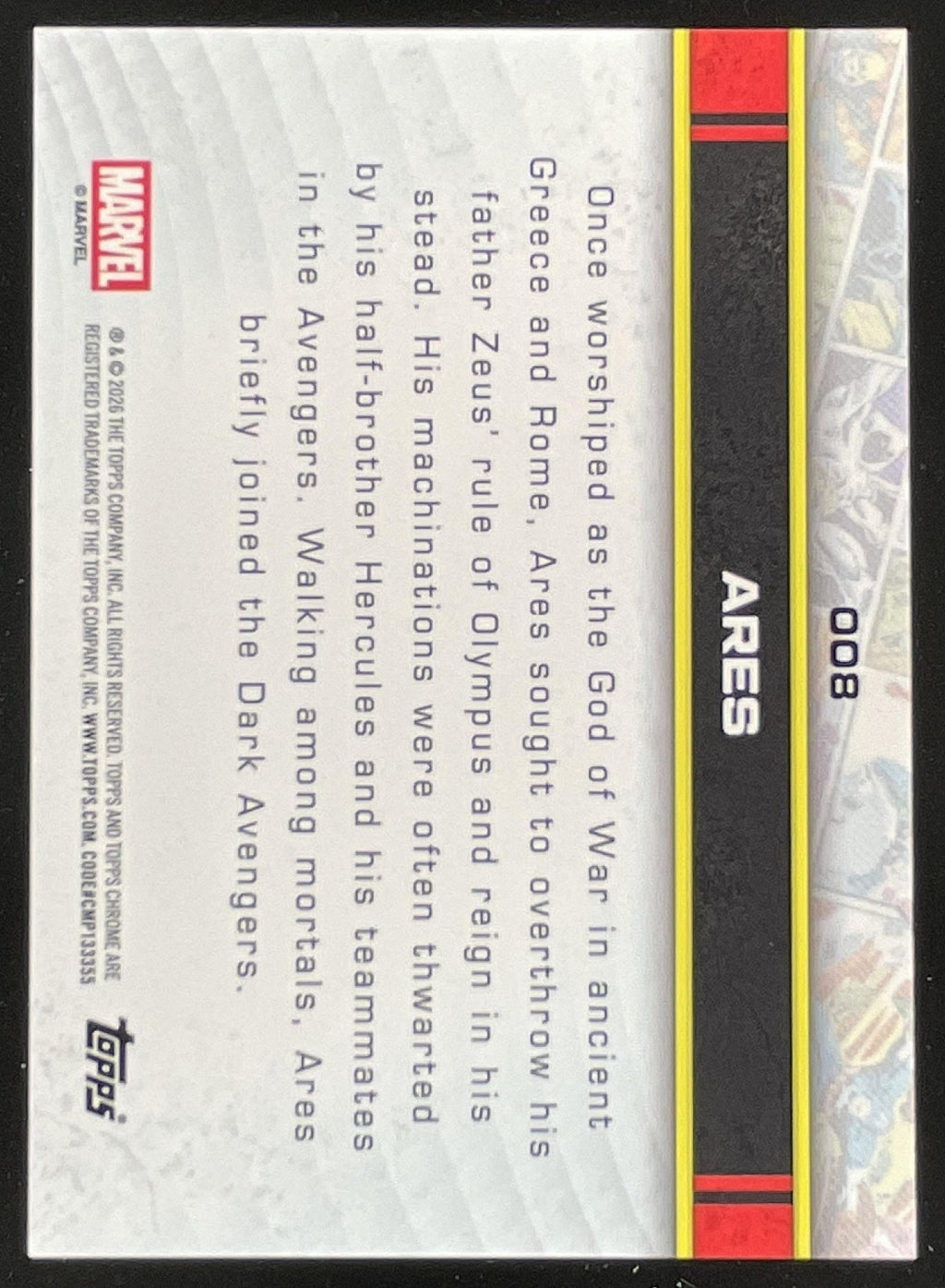 2026 Topps Chrome Marvel Comics Black Refractor #008 Ares /10 product image 2, provided for visual reference and product