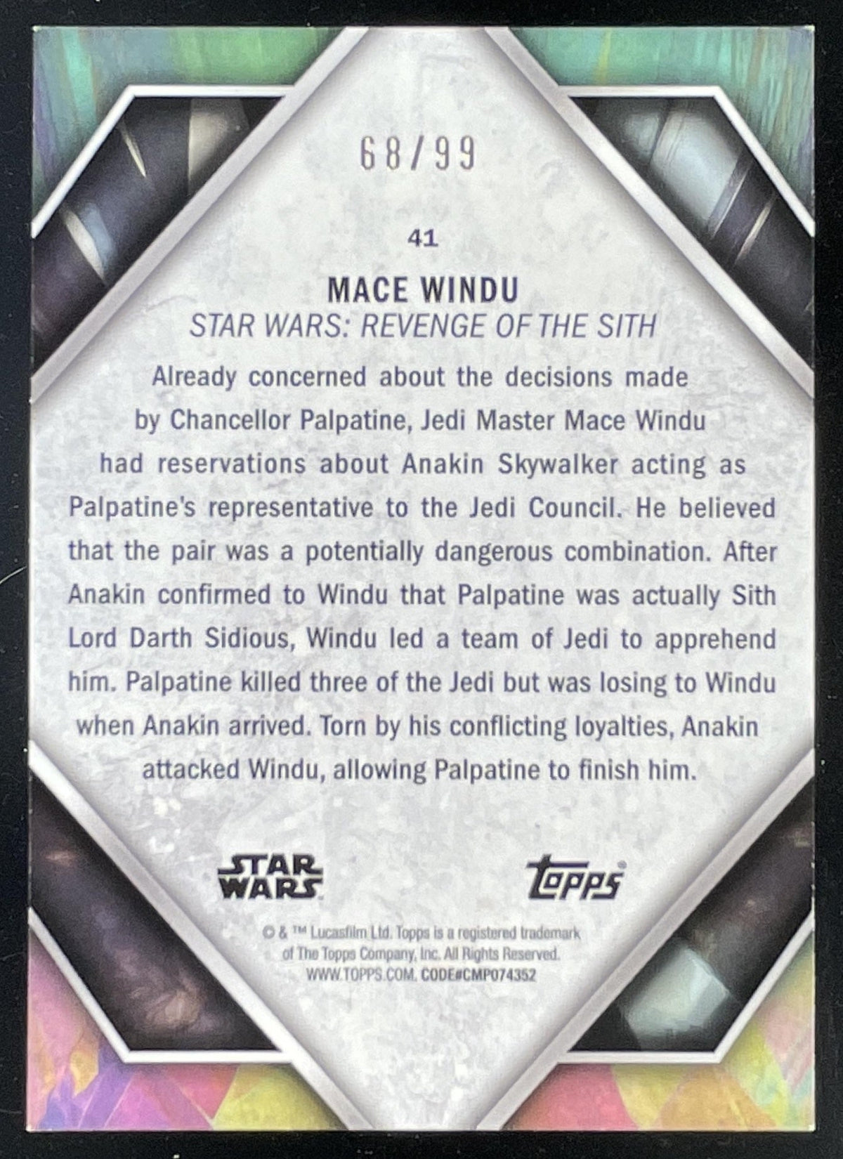 2024 Topps Star Wars Masterwork Green #41 Mace Windu /99 product image 2, provided for visual reference and product detail