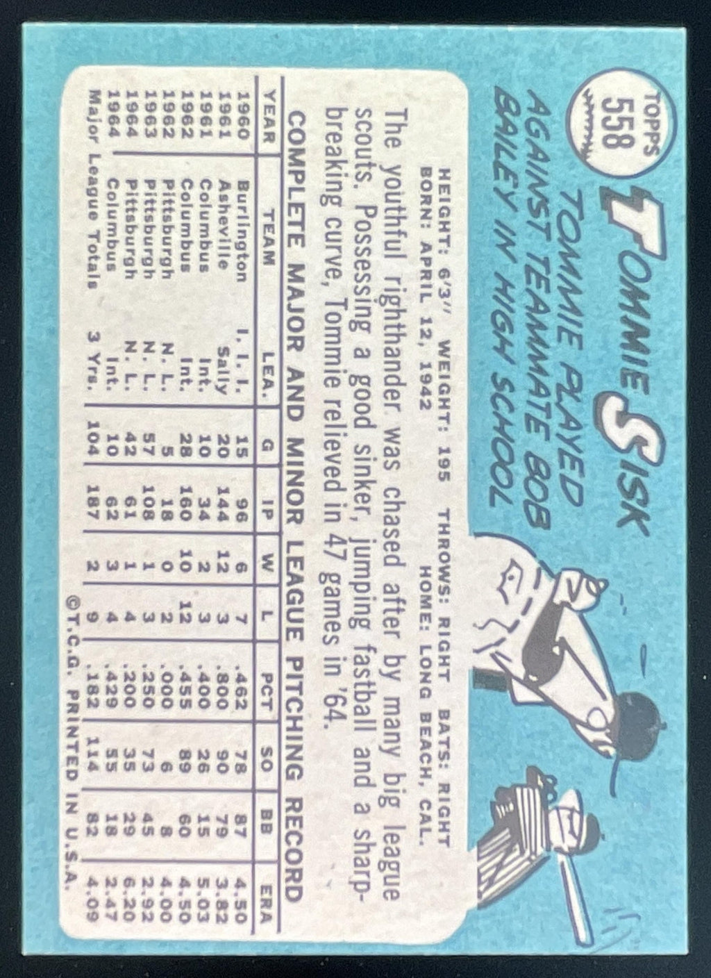 1965 Topps #558 Tommie Sisk product image 2, provided for visual reference and product detail review