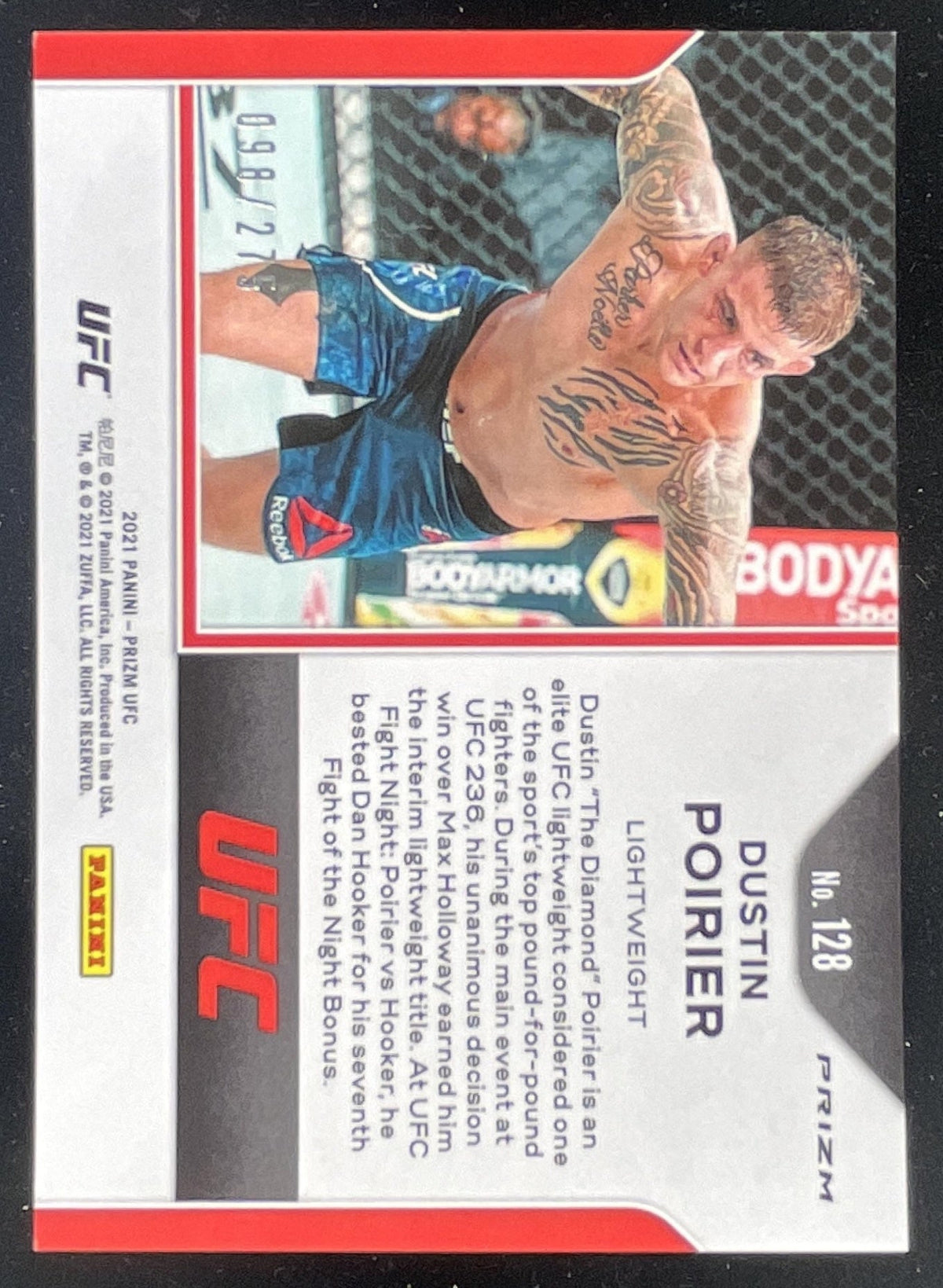 2021 Panini Prizm UFC Red Prizms #128 Dustin Poirier /275 product image 2, provided for visual reference and product detail