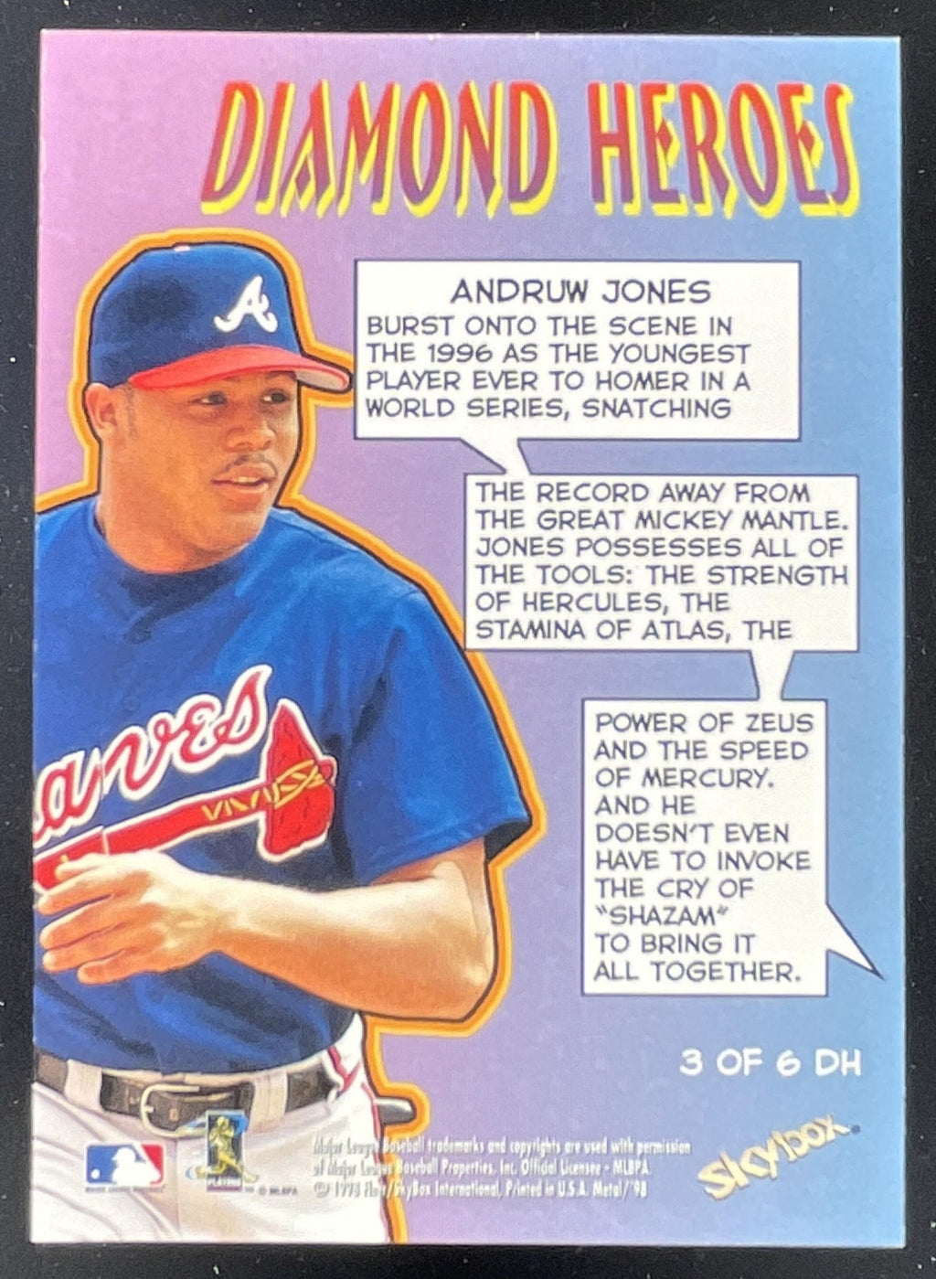1998 Fleer Metal Universe Diamond Heroes #3 DH Andruw Jones product image 2, provided for visual reference and product