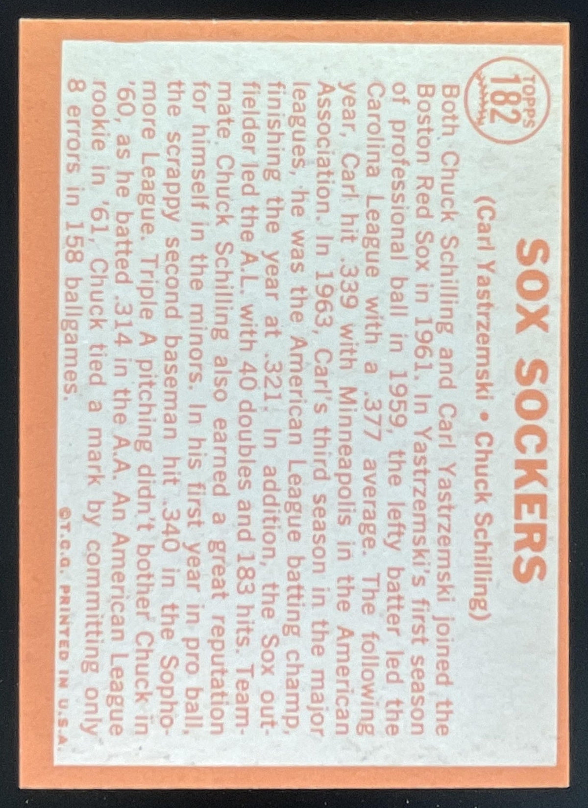 1964 Topps #182 Sox Sockers Carl Yastrzemski Chuck Schilling C product image 2, provided for visual reference and product