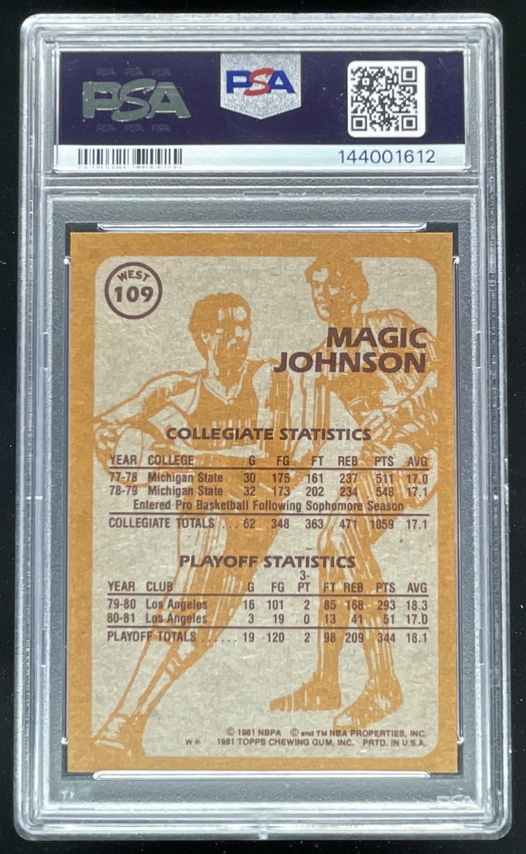1981-82 Topps #W109 Magic Johnson PSA 7 product image 2, provided for visual reference and product detail review