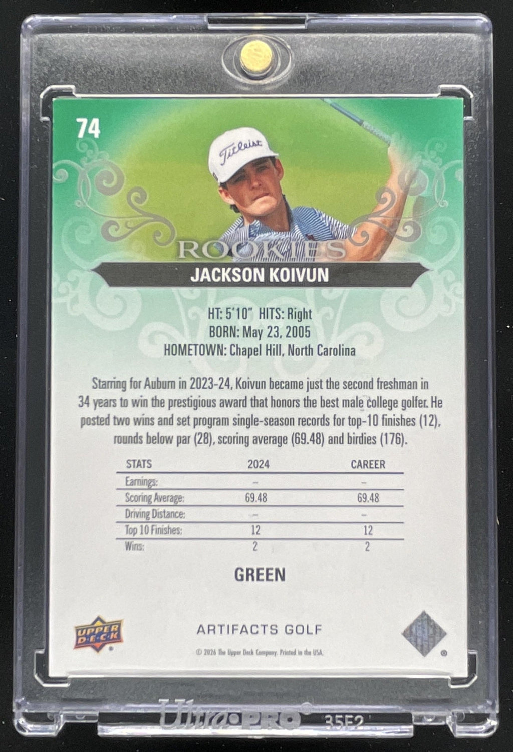 2026 Upper Deck Artifacts Rookies Green #74 Jackson Koivun RC /299 product image 2, provided for visual reference and