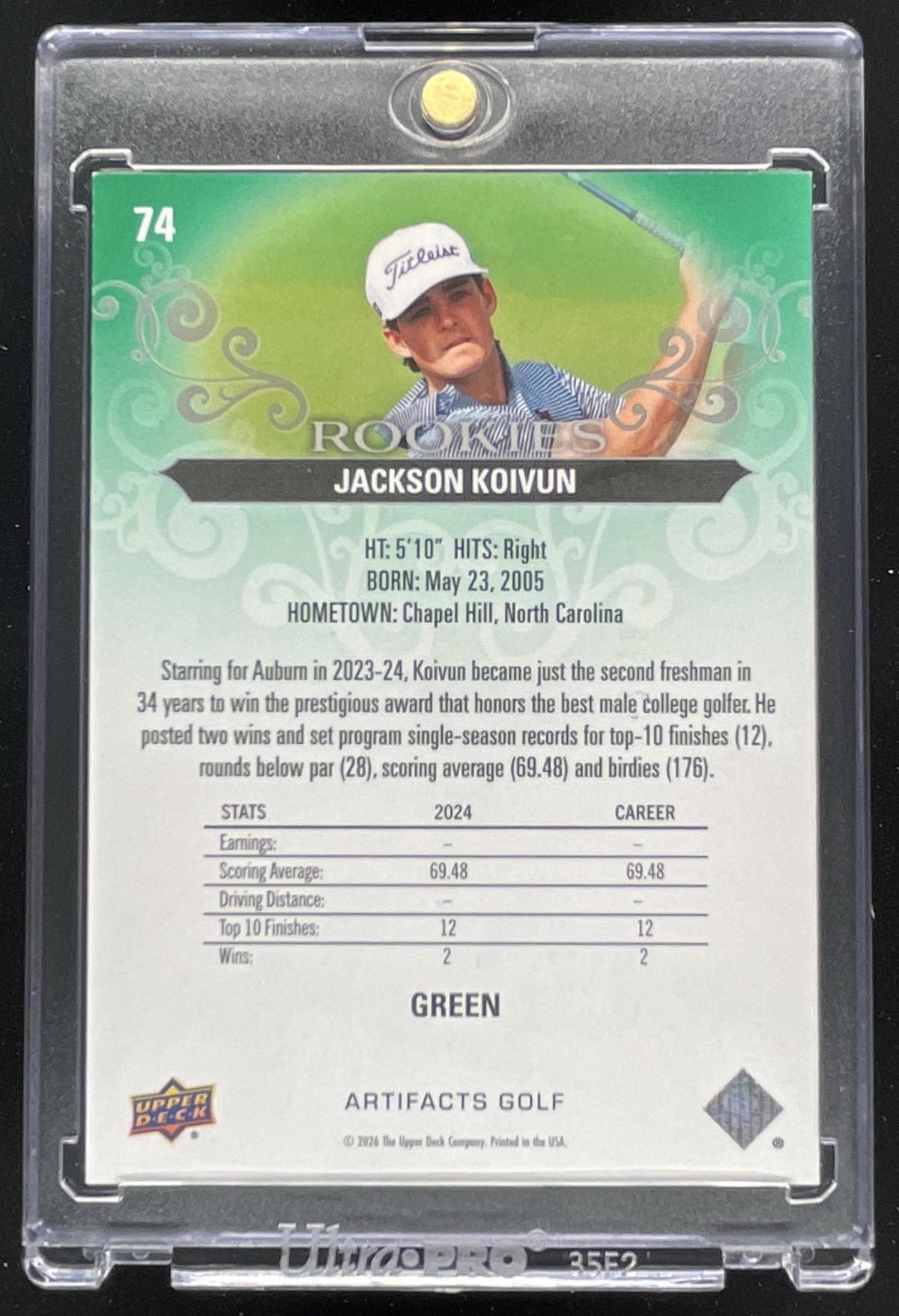 2026 Upper Deck Artifacts Rookies Green #74 Jackson Koivun RC /299 product image 2, provided for visual reference and