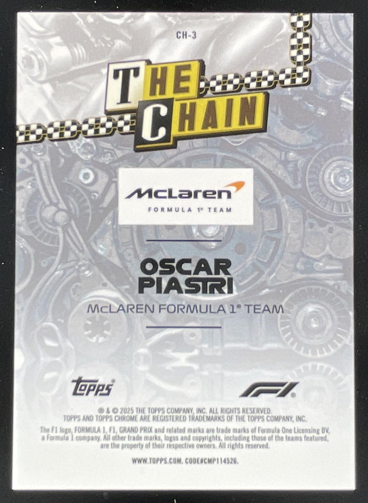 2025 Topps Chrome Formula 1 The Chain #CH-3 Oscar Piastri product image 2, provided for visual reference and product detail