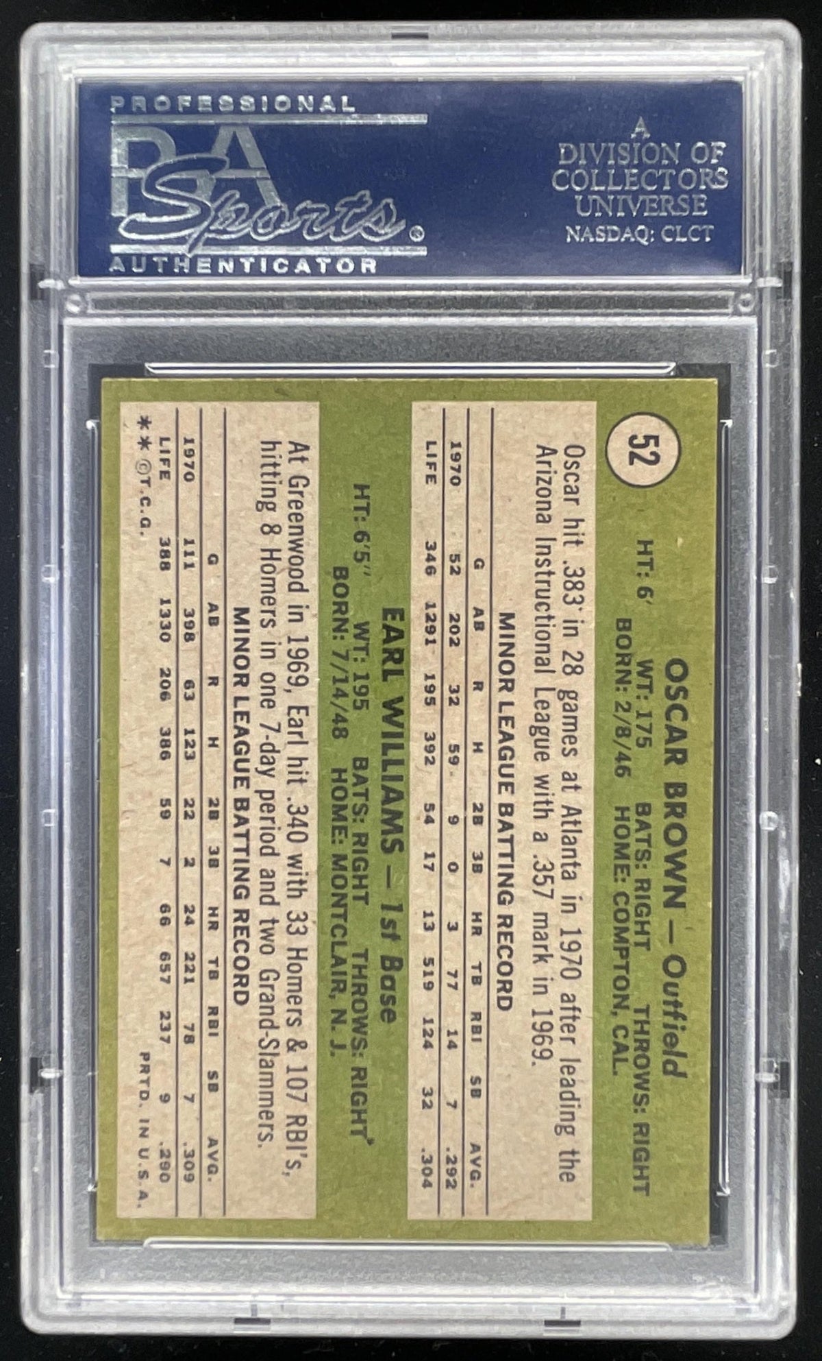 1971 Topps #52 Braves 1971 Rookie Stars Oscar Brown Earl Williams RC PSA 6 product image 2, provided for visual reference