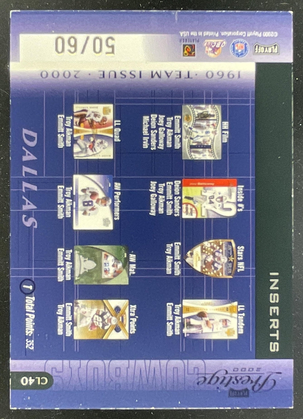 2000 Playoff Prestige Team Checklists Team Issue Inaugural Year Troy Aikman /60 product image 2, provided for visual