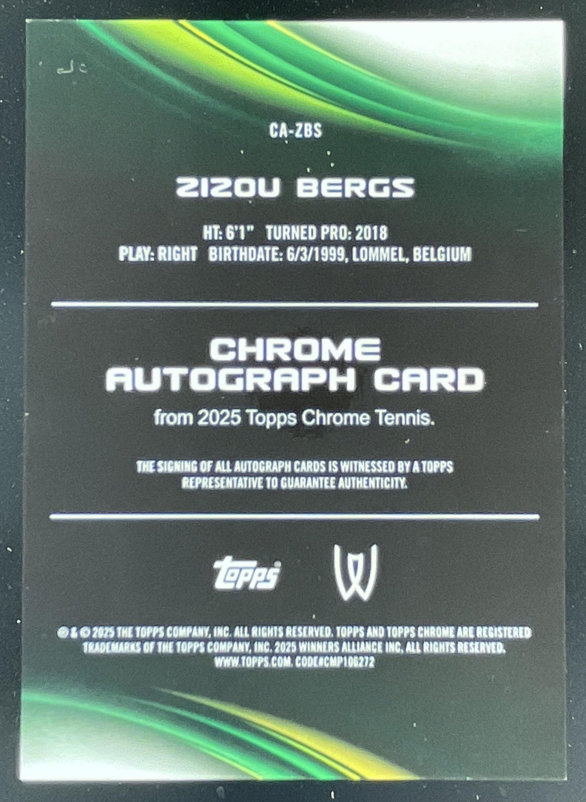 2025 Topps Chrome I Purple Geometric #CA-ZBS Zizou Bergs Auto /10 product image 2, provided for visual reference and product