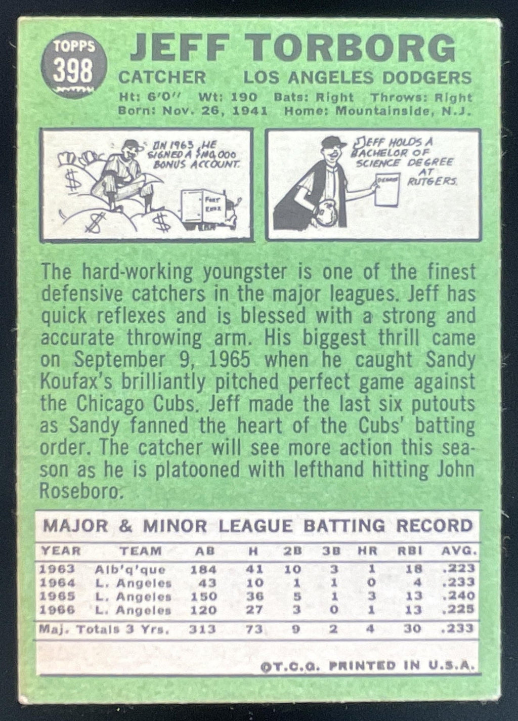 1967 Topps #398 Jeff Torborg product image 2, provided for visual reference and product detail review