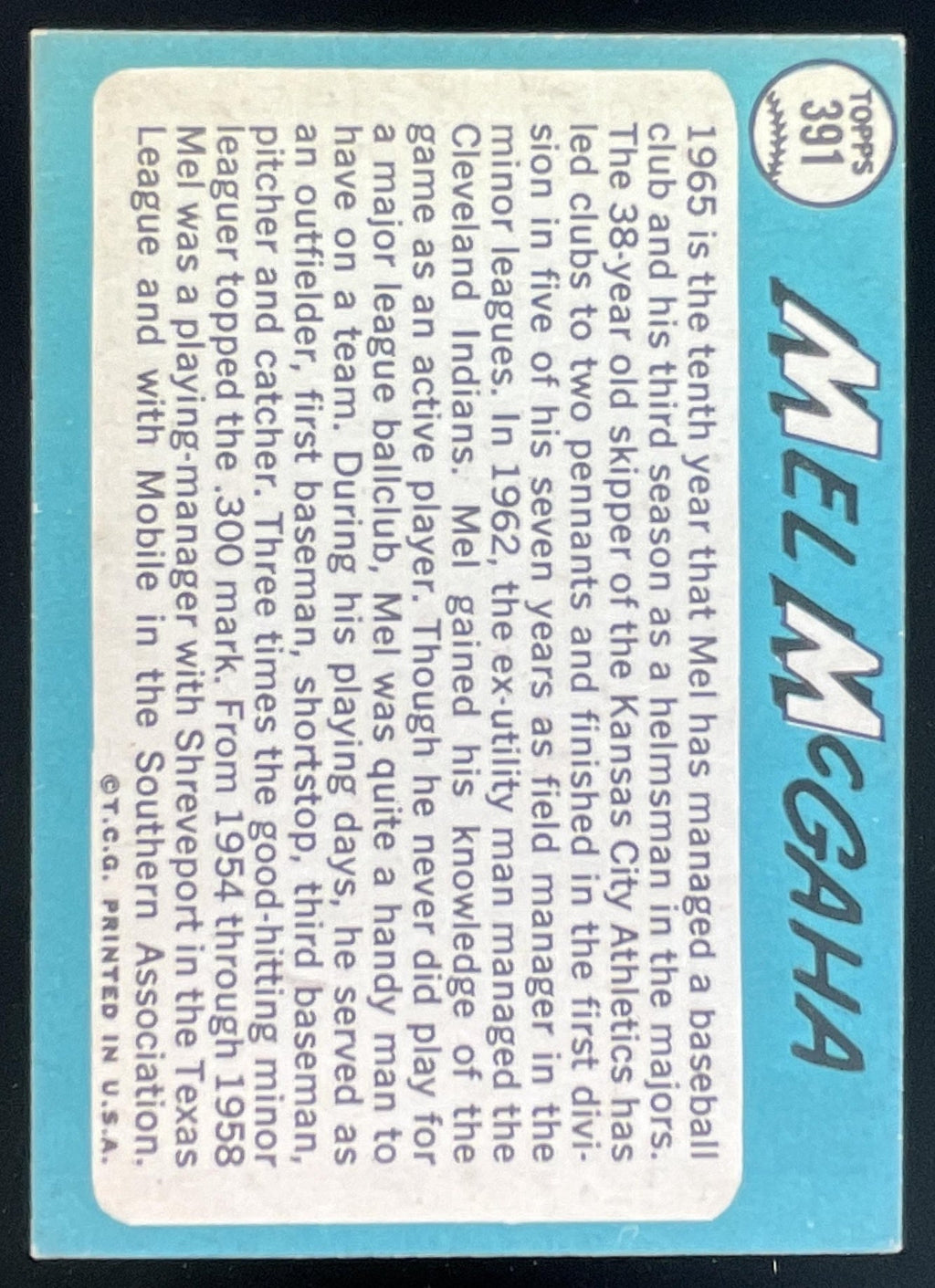 1965 Topps #391 Mel McGaha product image 2, provided for visual reference and product detail review