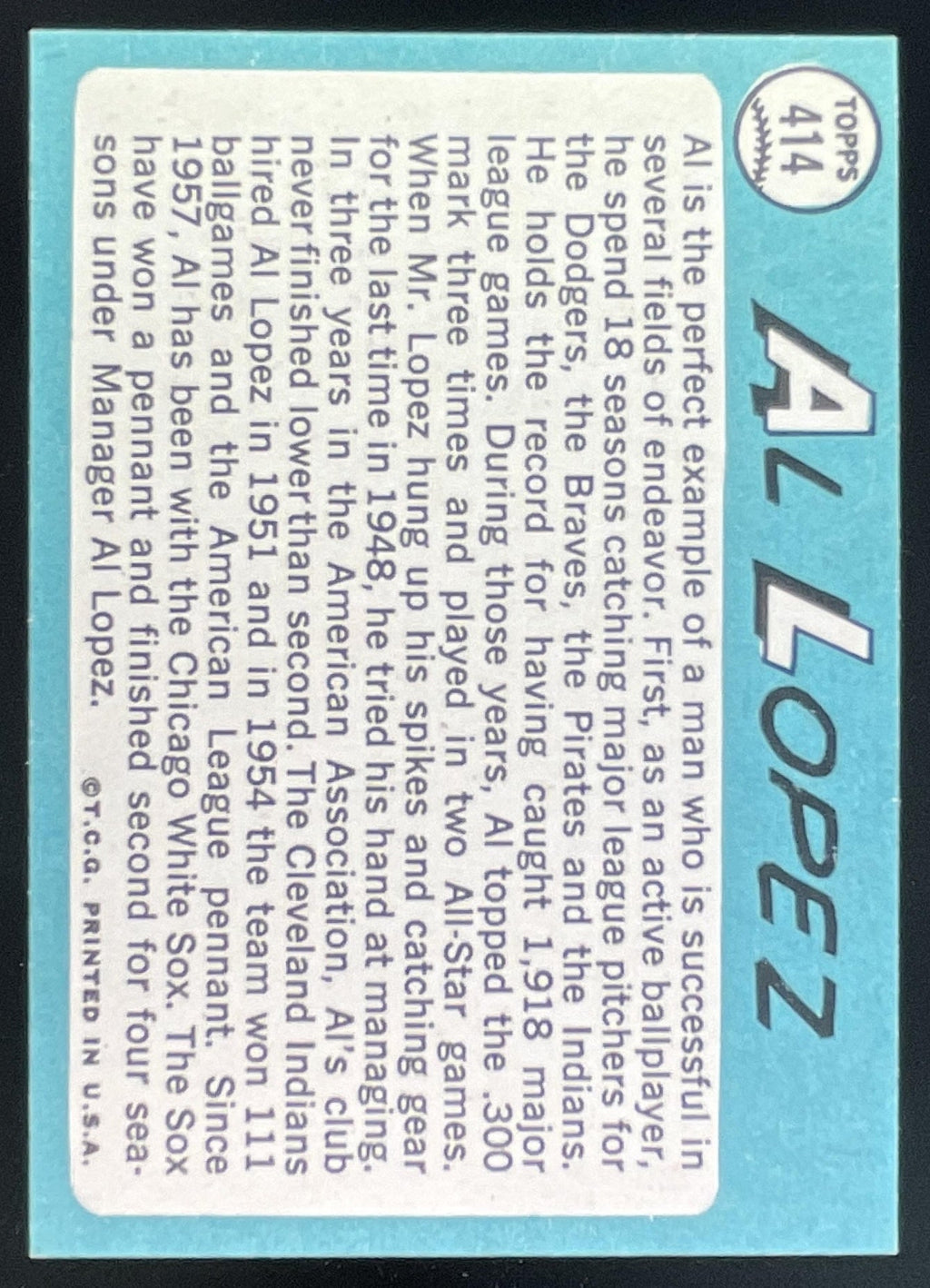 1965 Topps #414 Al Lopez product image 2, provided for visual reference and product detail review