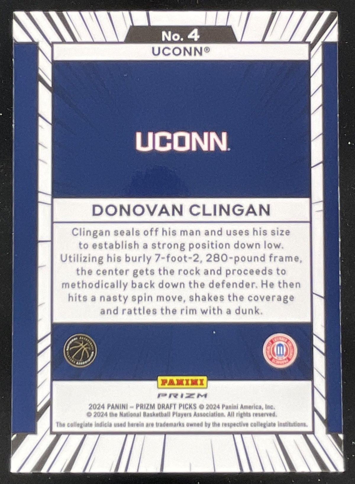 2024 Panini Prizm Draft Picks Collegiate Manga #4 Donovan Clingan RC product image 2, provided for visual reference and