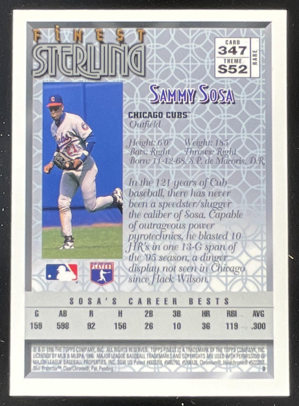 1996 Topps Finest #347 Sammy Sosa product image 2, provided for visual reference and product detail review