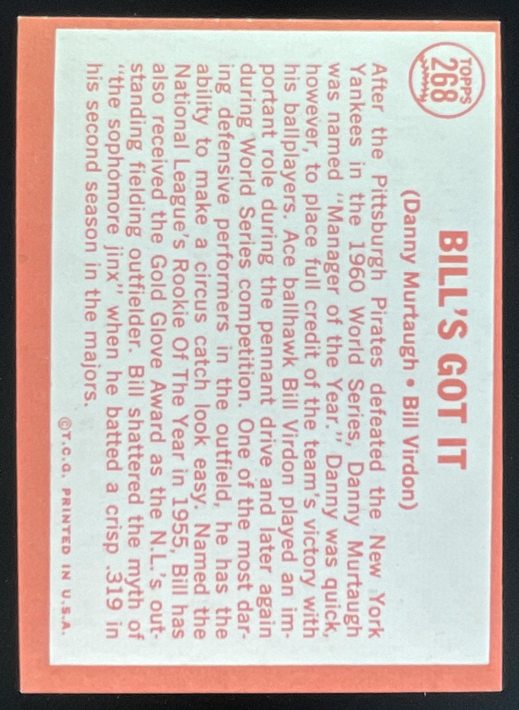 1964 Topps #268 Bill's Got It Danny Murtaugh Bill Virdon C product image 2, provided for visual reference and product detail