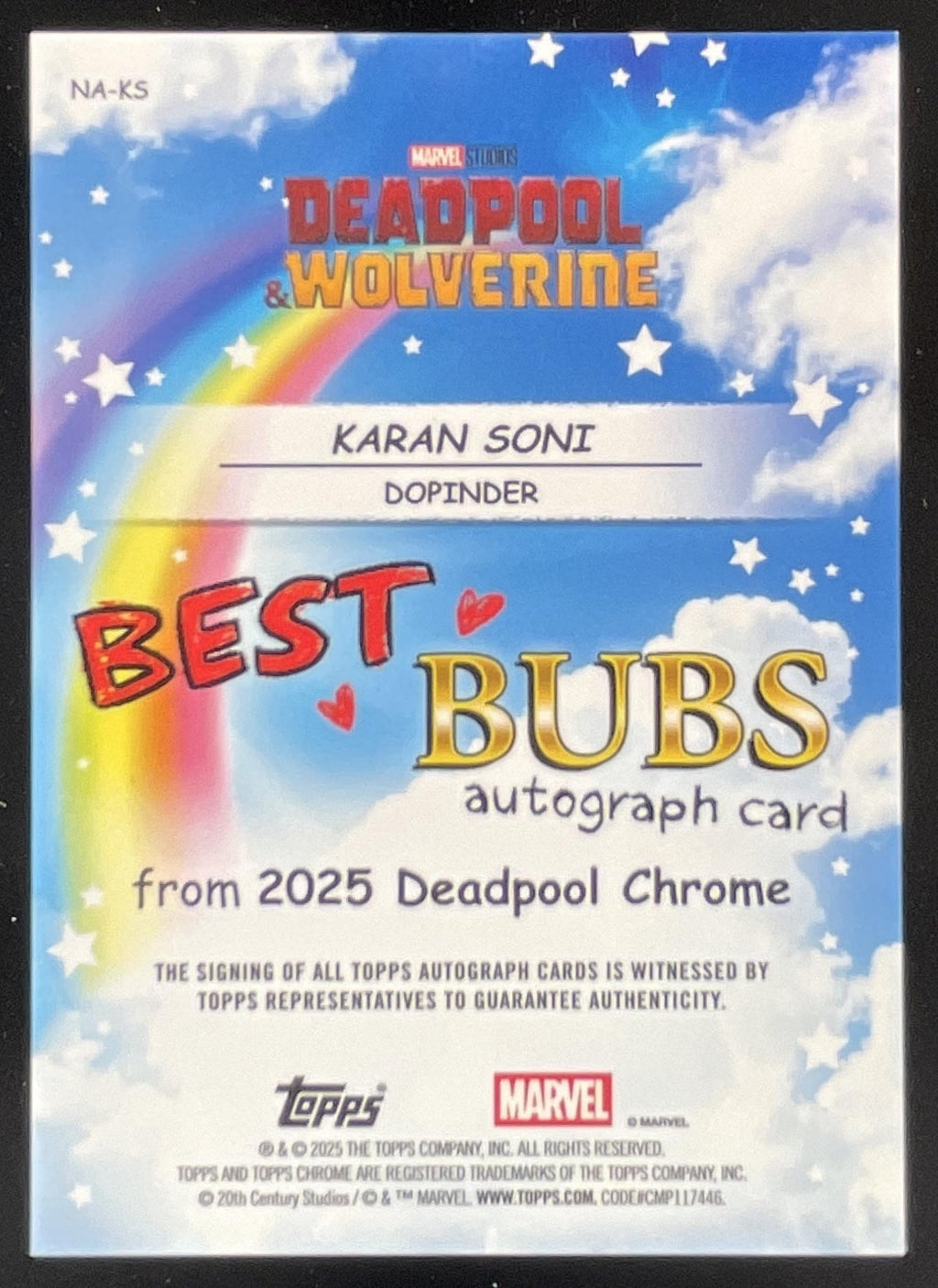 2025 Topps Chrome Deadpool Best Bubs Autographs #NA-KS Karan Soni Auto product image 2, provided for visual reference and