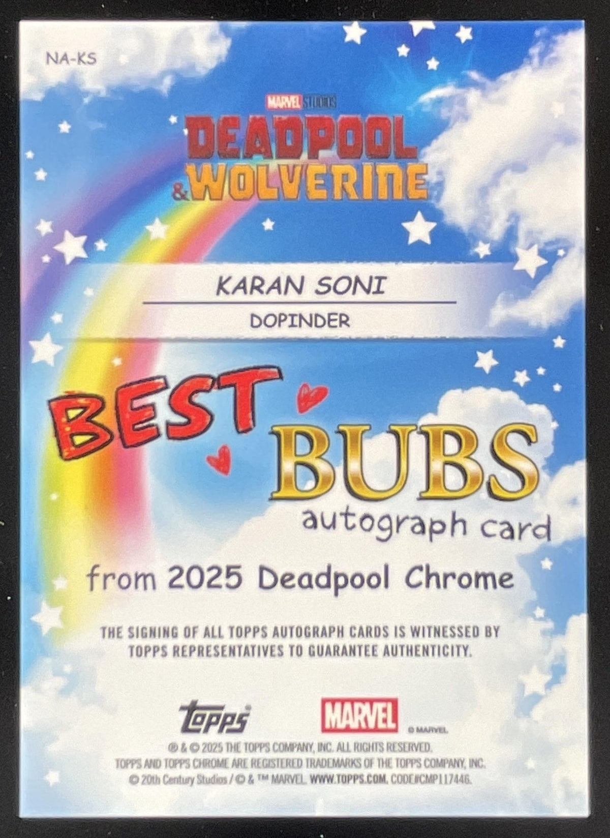 2025 Topps Chrome Deadpool Best Bubs Autographs #NA-KS Karan Soni Auto product image 2, provided for visual reference and