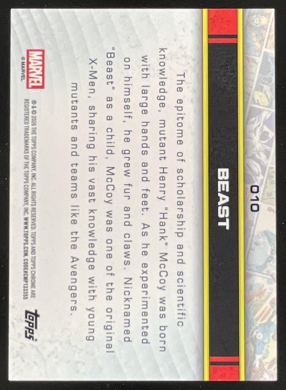 2026 Topps Chrome Marvel Comics Black Refractor #010 Beast /10 product image 2, provided for visual reference and product