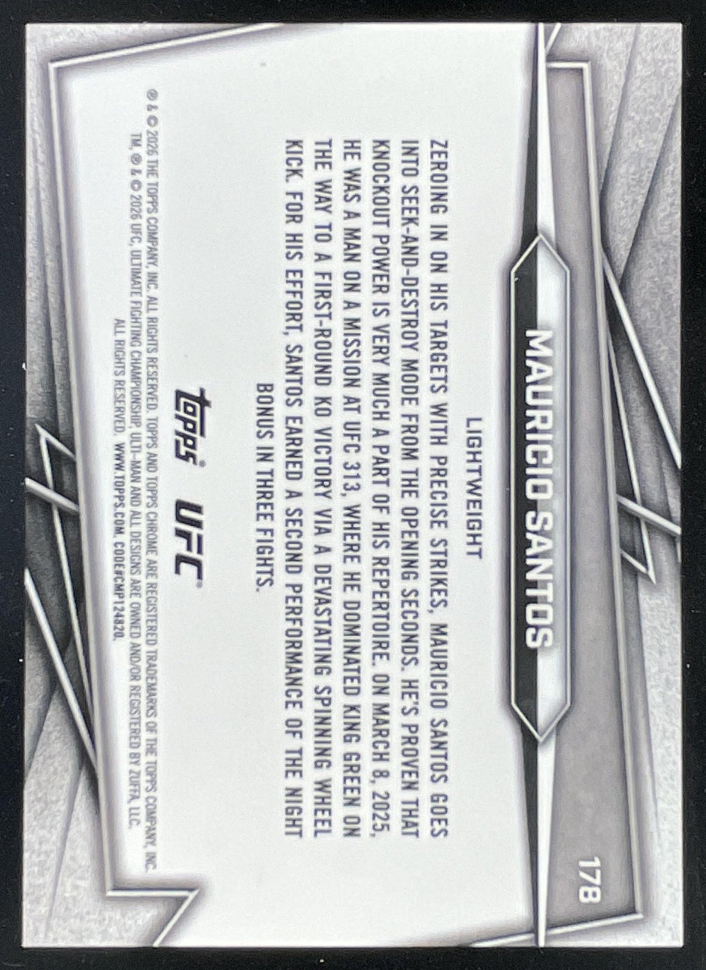 2026 Topps Chrome Sapphire UFC Gold Refractor #178 Mauricio Santos /50 product image 2, provided for visual reference and