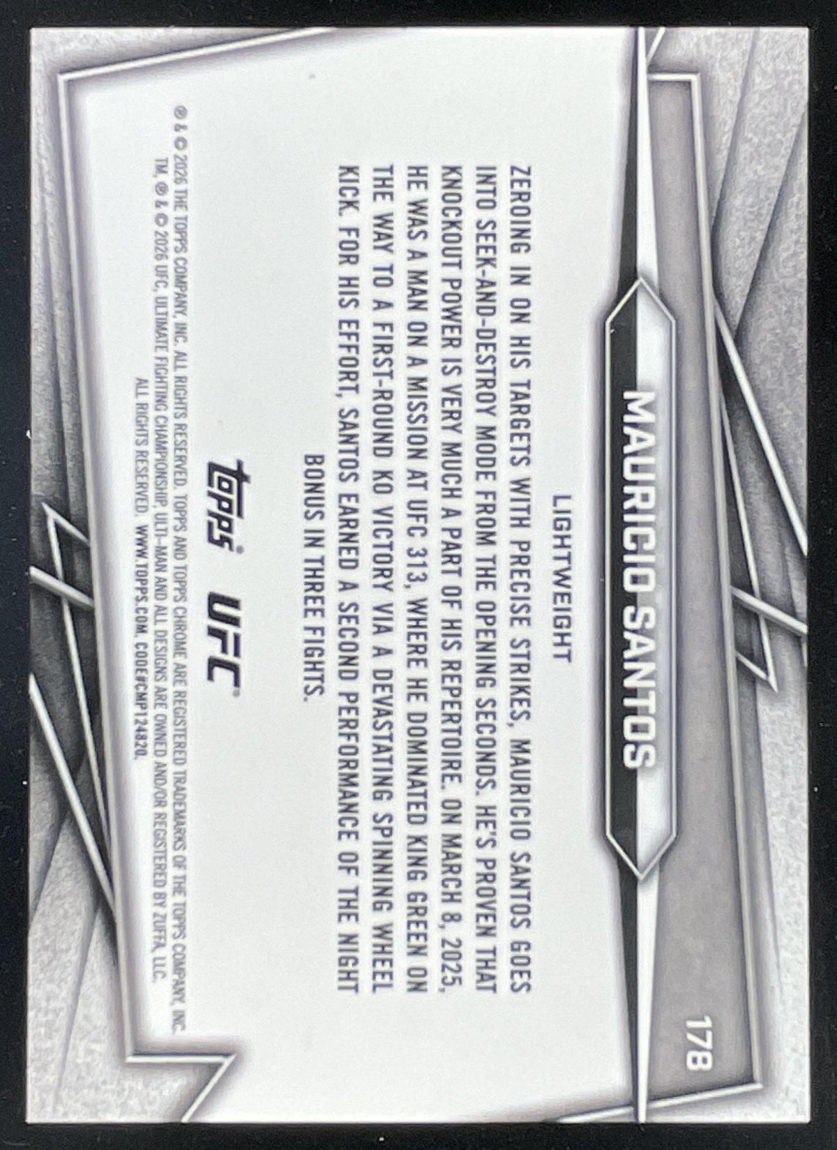 2026 Topps Chrome Sapphire UFC Gold Refractor #178 Mauricio Santos /50 product image 2, provided for visual reference and