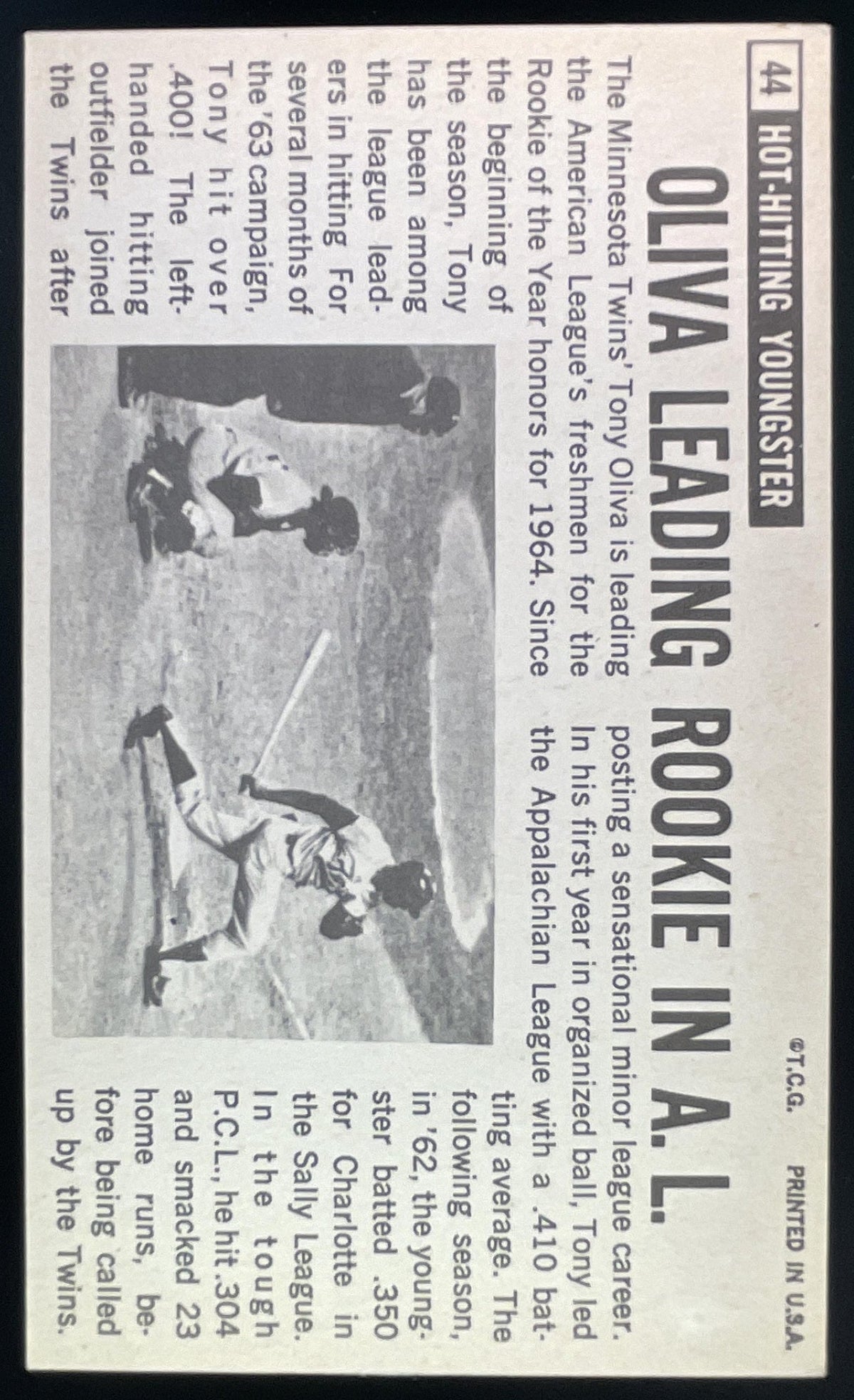 1964 Topps Giants #44 Tony Oliva product image 2, provided for visual reference and product detail review