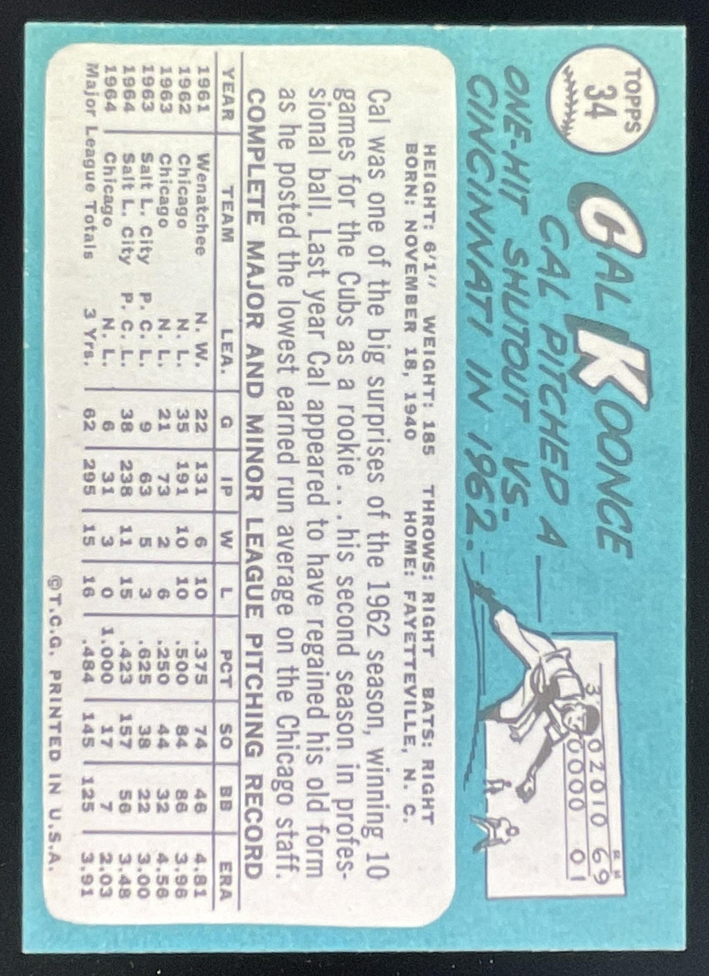 1965 Topps #34 Cal Koonce product image 2, provided for visual reference and product detail review