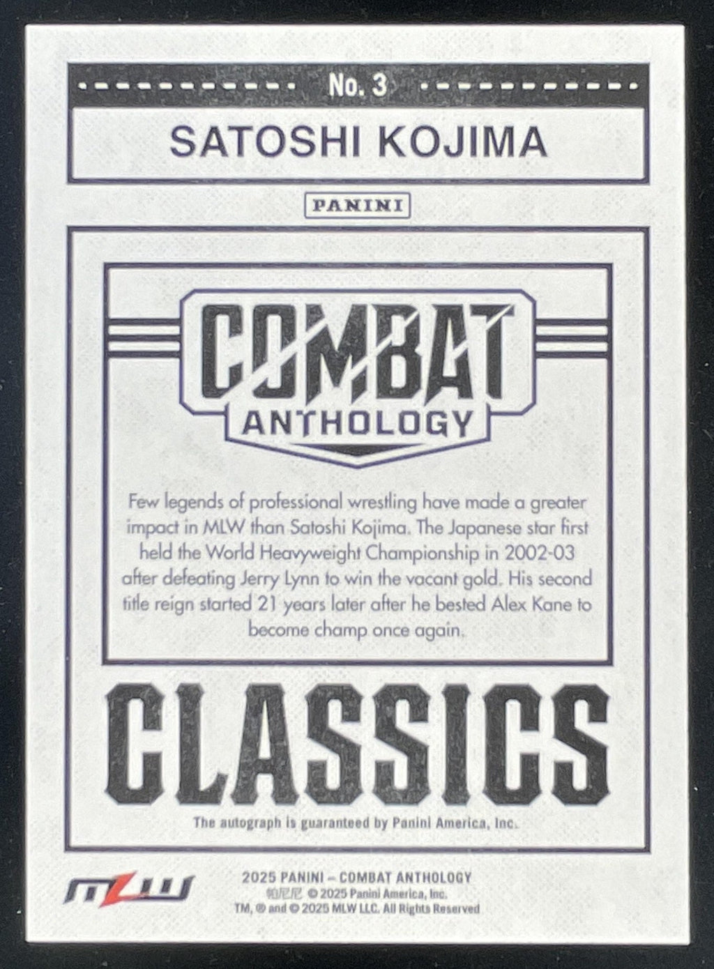2025 Panini Combat Anthology Classics Signatures #3 Satoshi Kojima Auto product image 2, provided for visual reference and