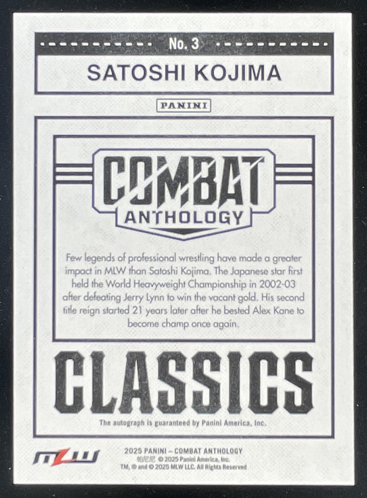 2025 Panini Combat Anthology Classics Signatures #3 Satoshi Kojima Auto product image 2, provided for visual reference and