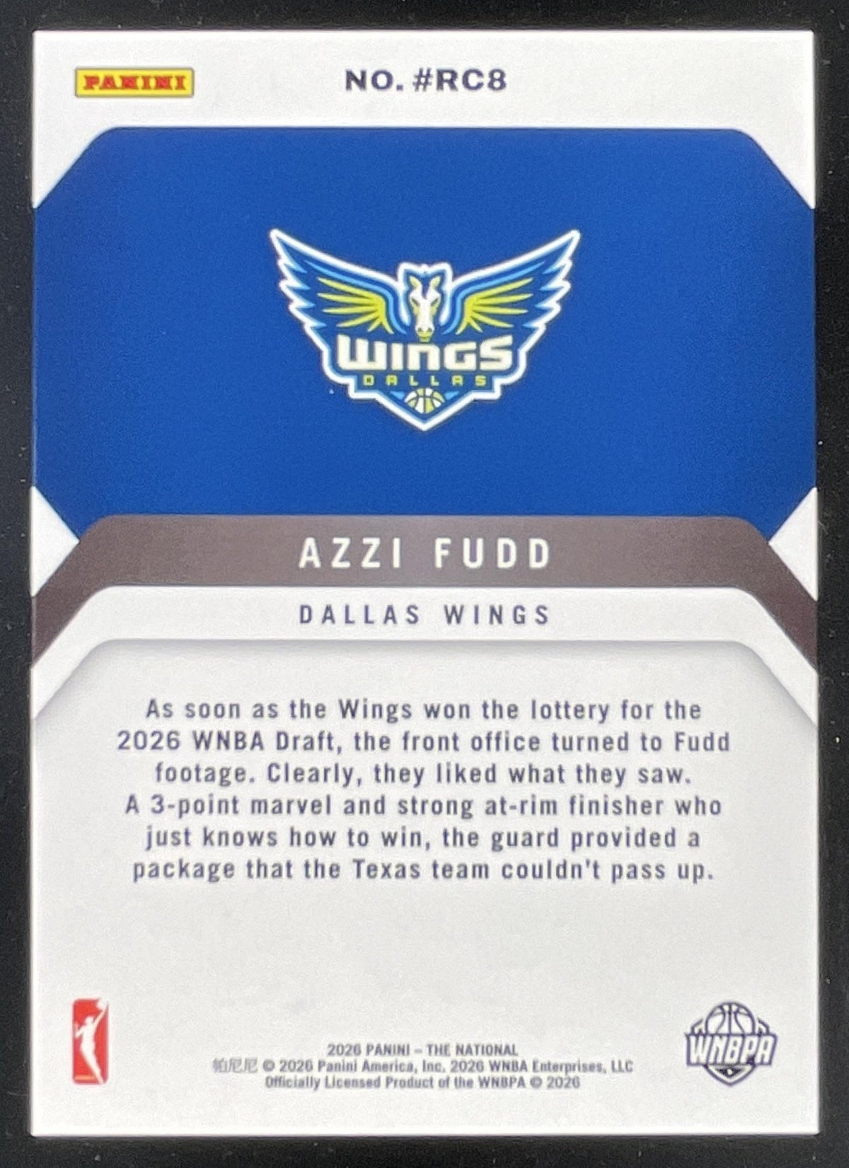 2026 Panini NSCC Silver Pack Panini #RC8 Azzi Fudd RC product image 2, provided for visual reference and product detail