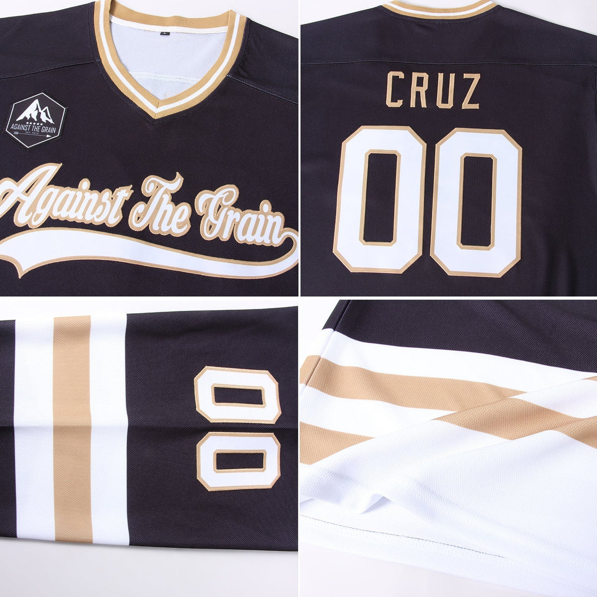 Custom Hockey Jersey - Black White-Old Gold product image 5
