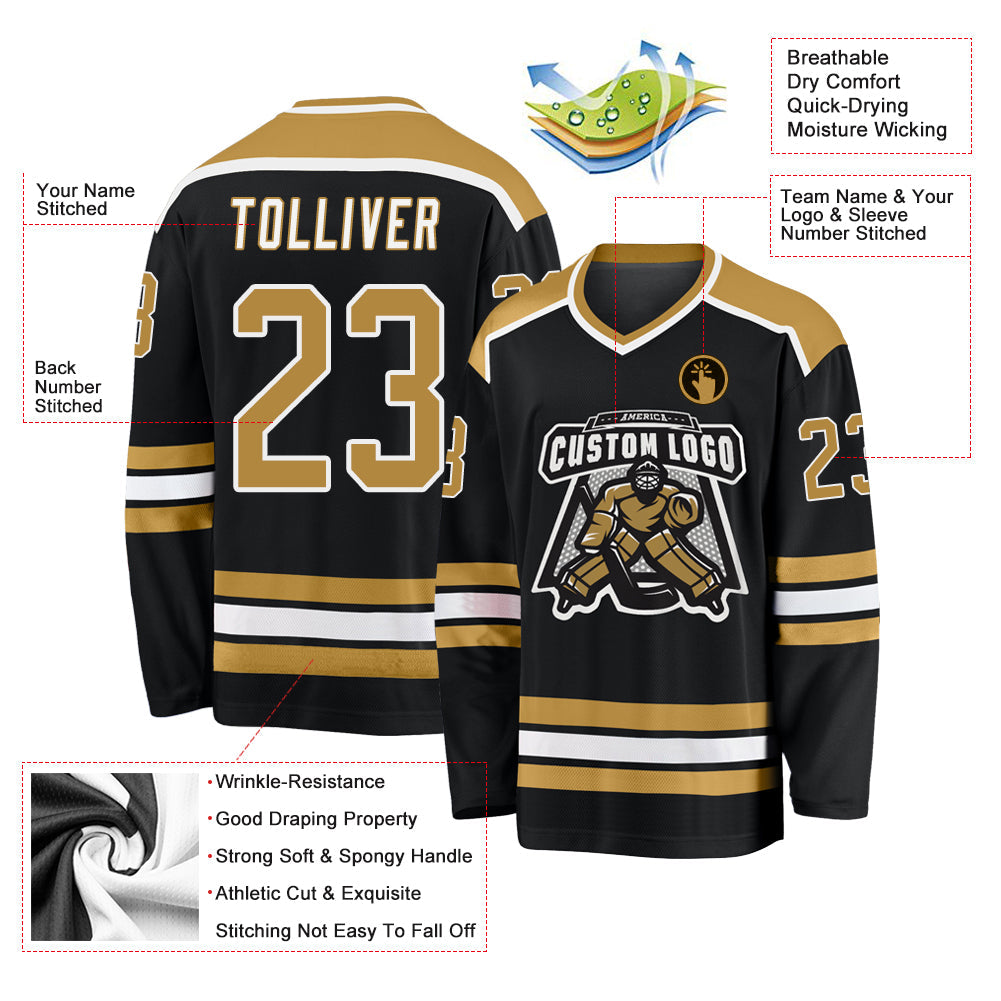 Custom Hockey Jersey - Black Old Gold-White product image 3