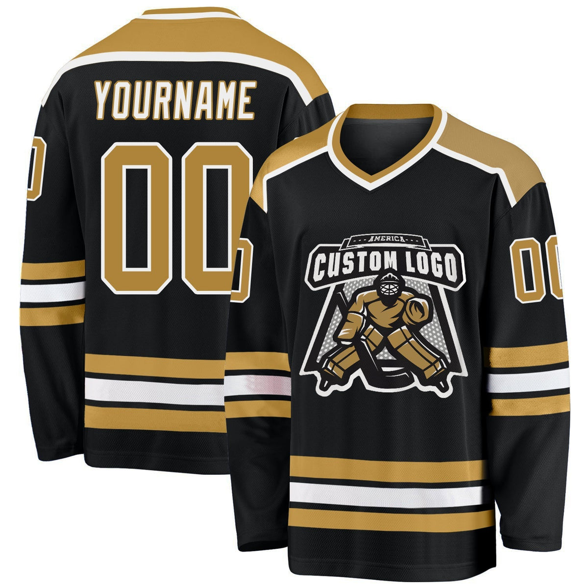 Custom Hockey Jersey - Black Old Gold-White product image 1