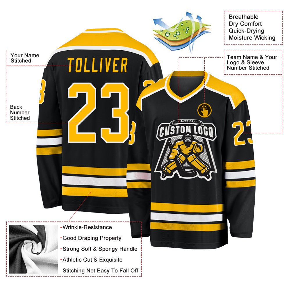 Custom Hockey Jersey - Black Gold-White product image 3