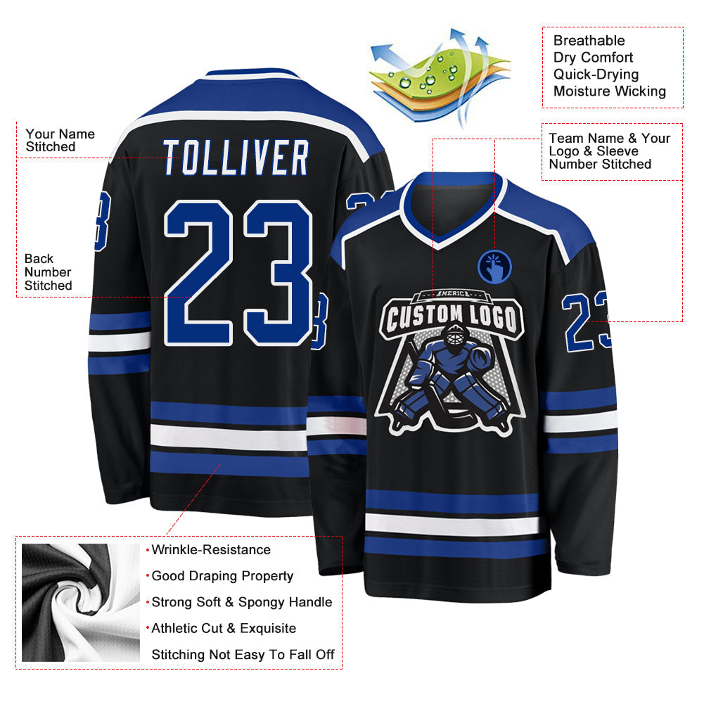 Custom Hockey Jersey - Black Royal-White product image 3