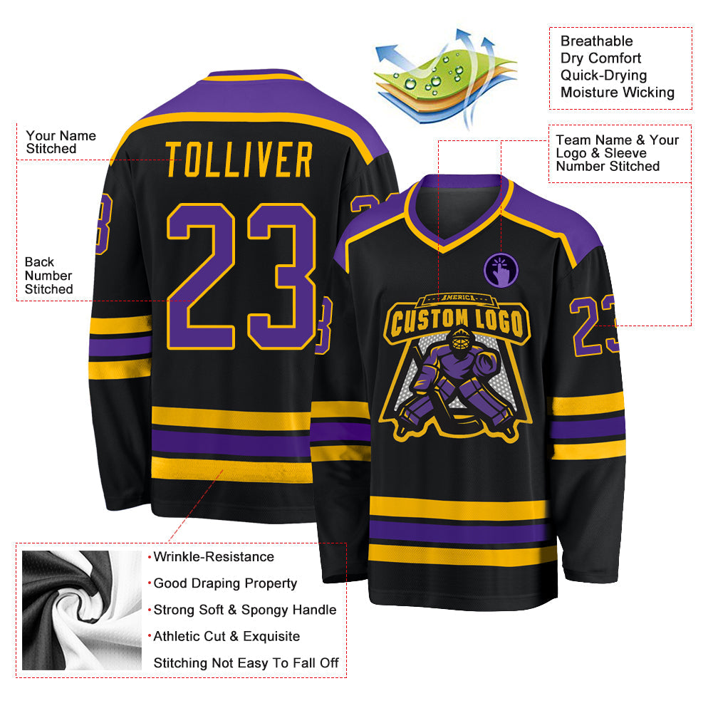 Custom Hockey Jersey - Black Purple-Gold product image 3