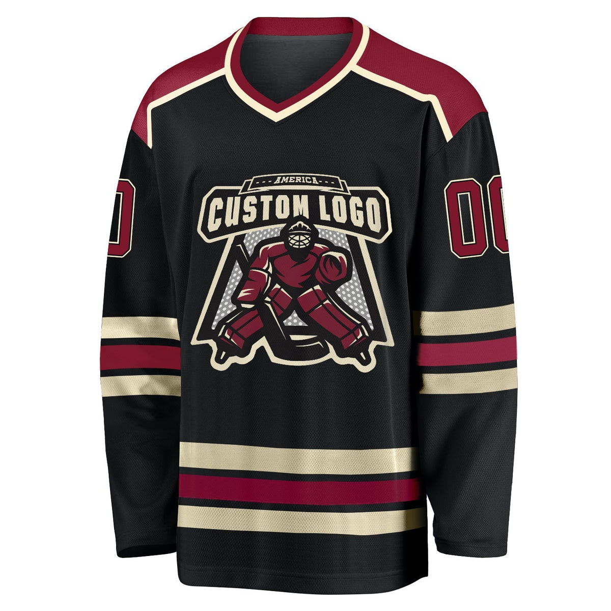 Custom Hockey Jersey - Black Crimson-Cream product image 2