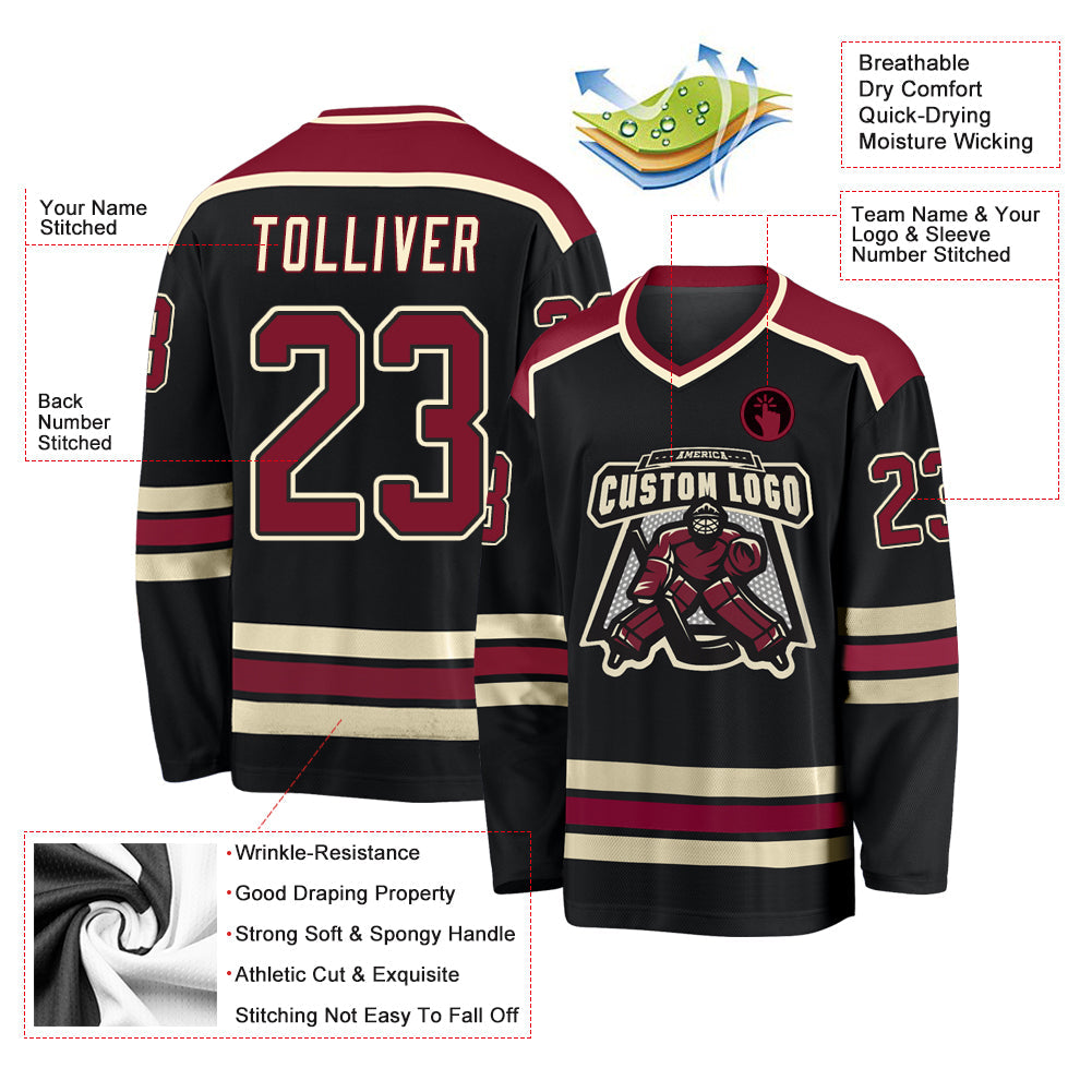 Custom Hockey Jersey - Black Crimson-Cream product image 3