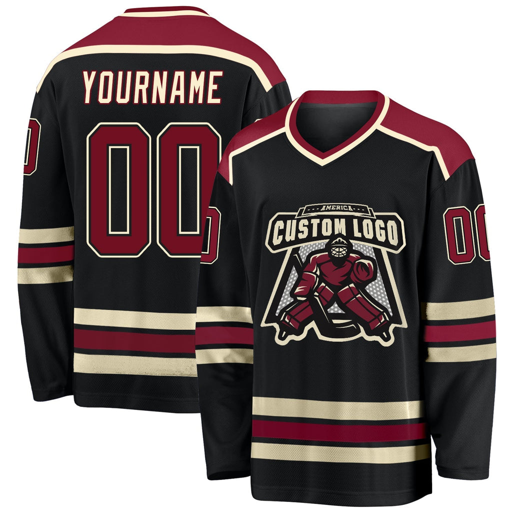 Custom Hockey Jersey - Black Crimson-Cream product image 1