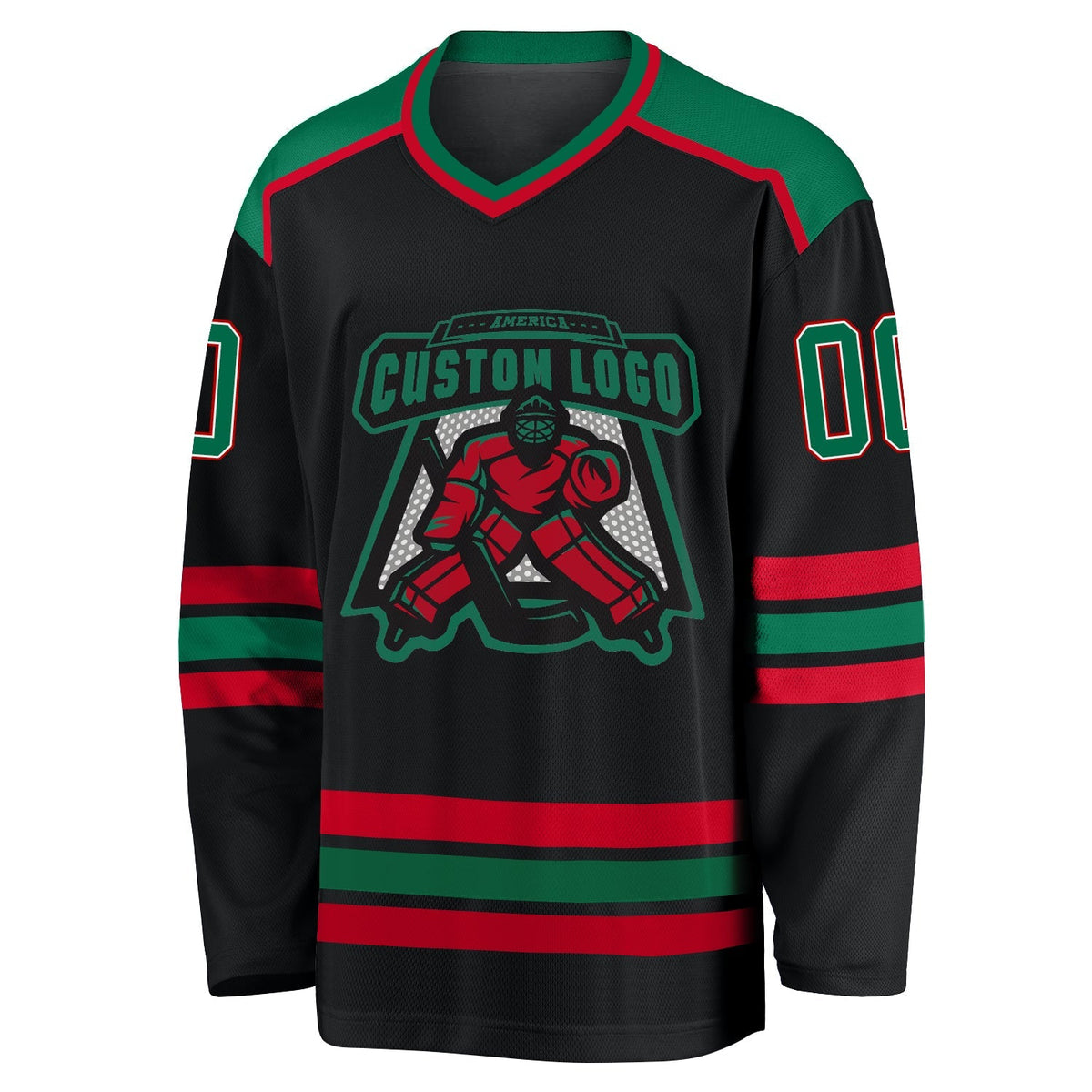 Custom Hockey Jersey - Black Kelly Green White-Red product image 2
